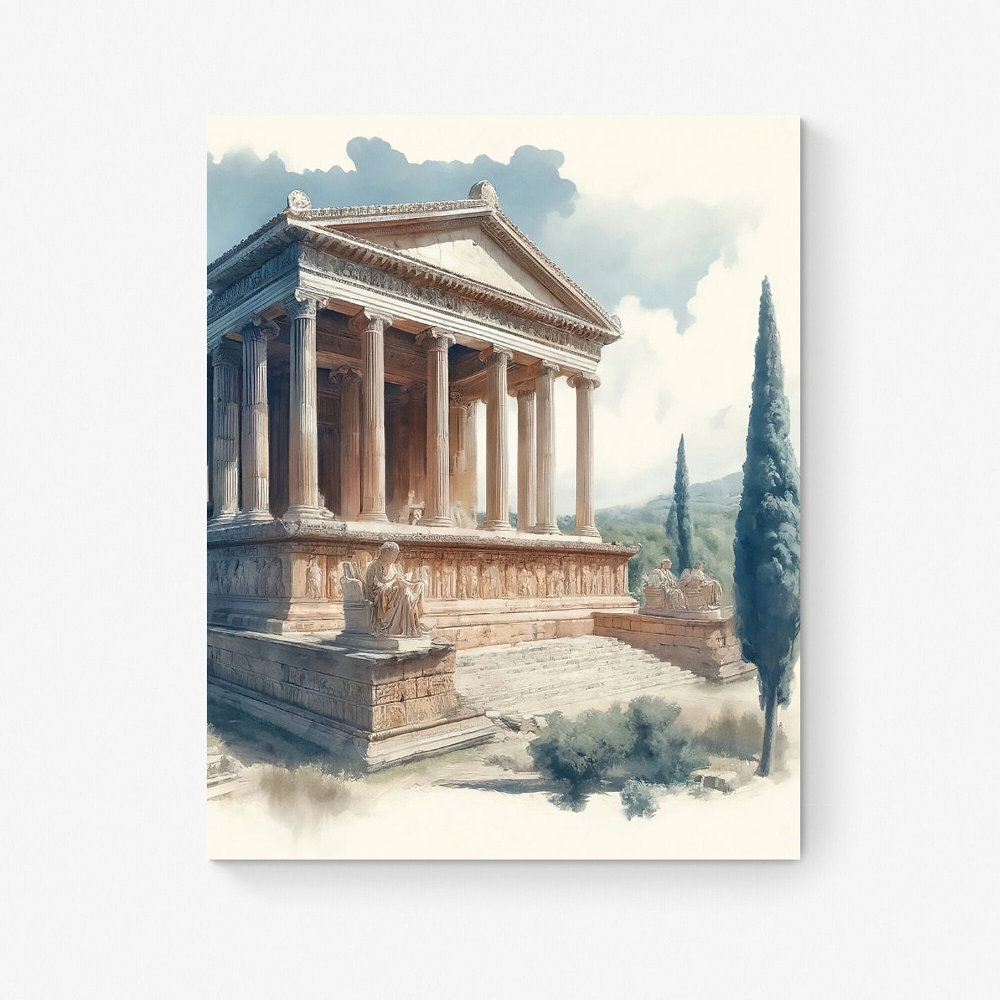 The Mausoleum at Halicarnassus | Seven Wonders of the Ancient World Tourist Poster | Travel | Home Decor | History Watercolor Wall Art Print