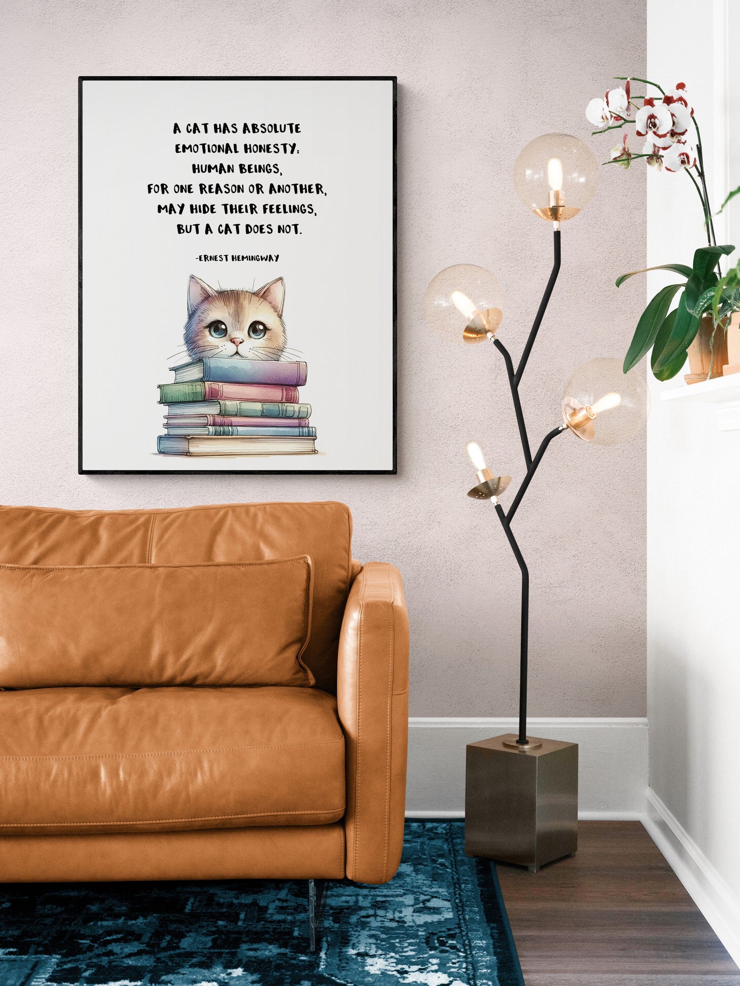 A Cat | Ernest Hemingway Quote | Cat Lover | Funny Humor | Books | Literary | Watercolor | Home Decor | Art Print
