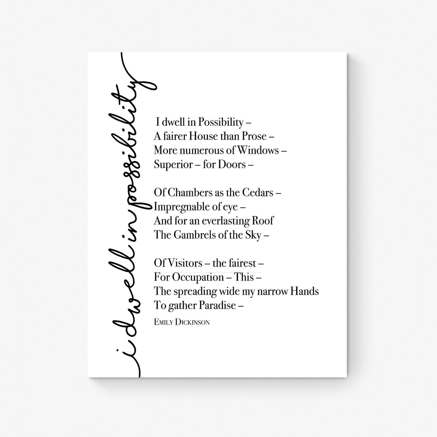 I Dwell In Possibility | Emily Dickinson Quote Poem | Poetry | Literary Book | Inspirational | Motivational Typography Art Print