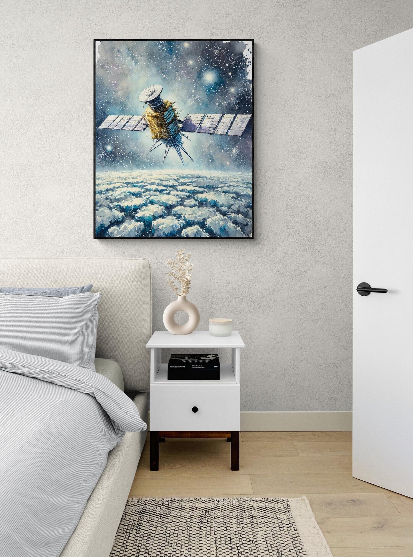 Europa Clipper Mission Art | Watercolor | Retro Sci Fi | Jupiter Moon | Space Flight | Living Room Home Decor | NASA Fine Art Print