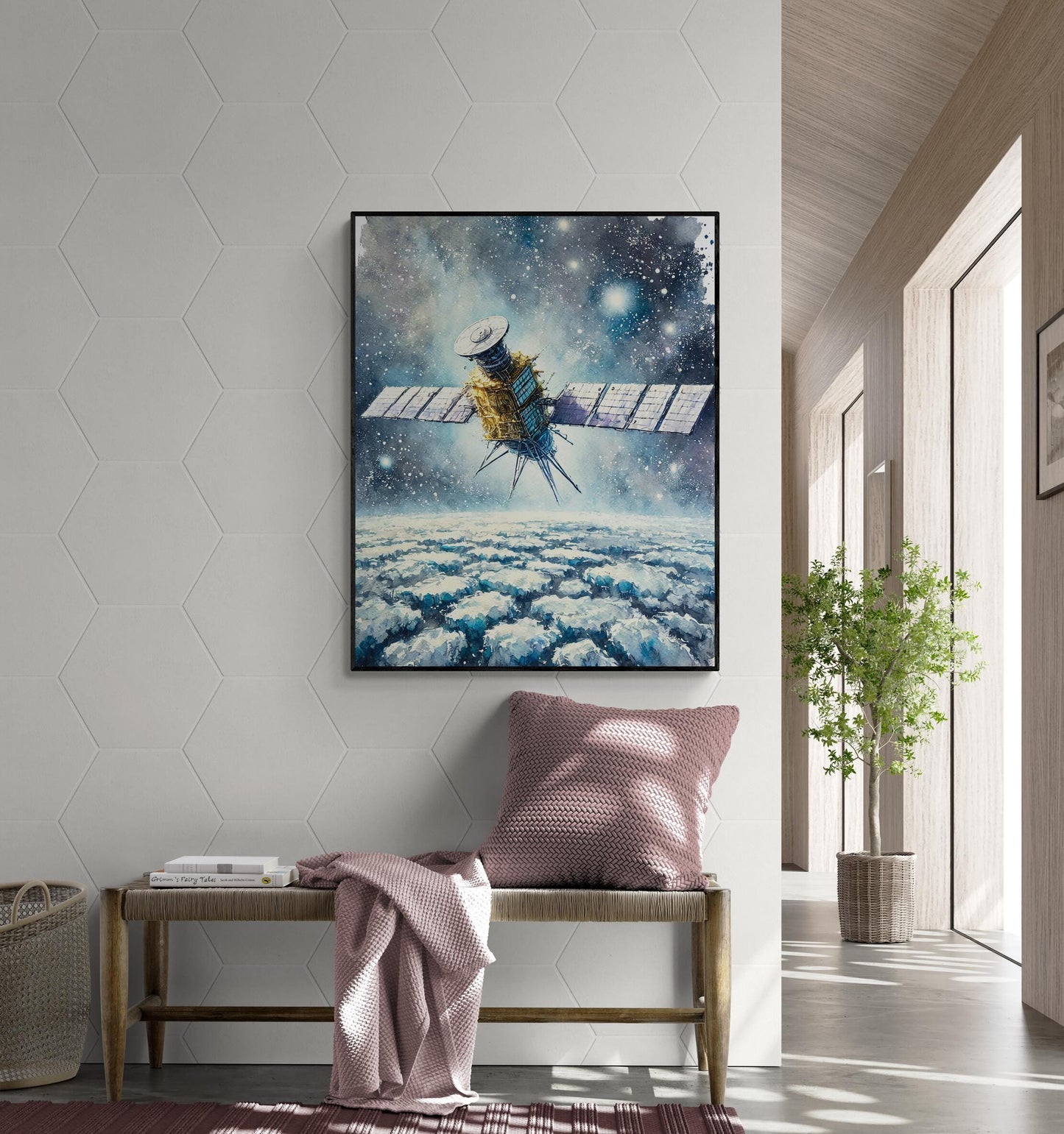 Europa Clipper Mission Art | Watercolor | Retro Sci Fi | Jupiter Moon | Space Flight | Living Room Home Decor | NASA Fine Art Print