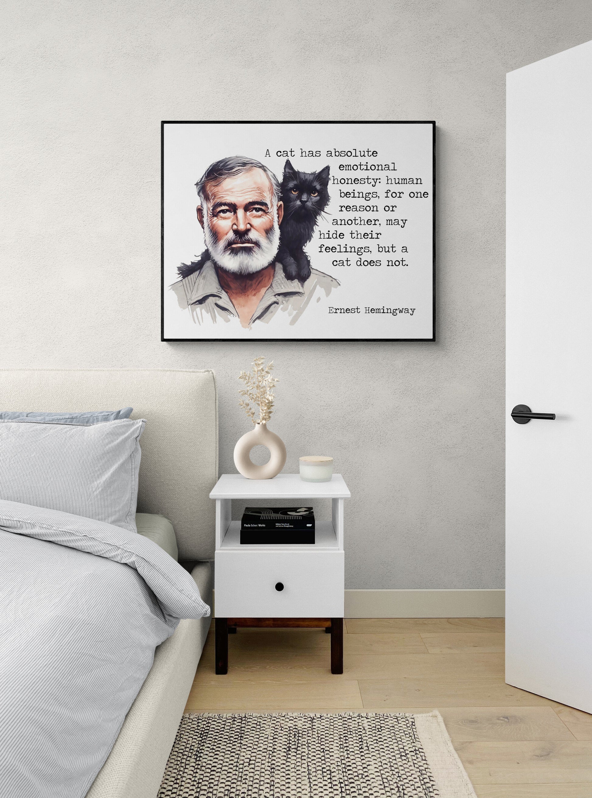 A Cat | Ernest Hemingway Quote | Cat Lover | Funny Humor | Books | Literary | Watercolor | Home Decor | Art Print