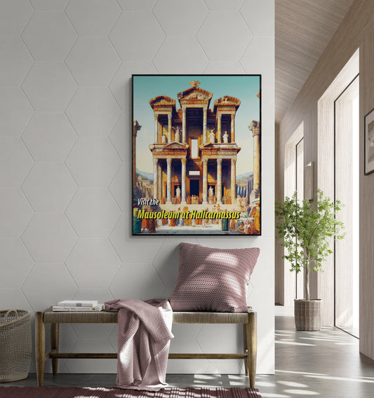 The Mausoleum at Halicarnassus | Seven Wonders of the Ancient World Tourist Poster | Travel | Cultural Home Decor | History | Wall Art Print