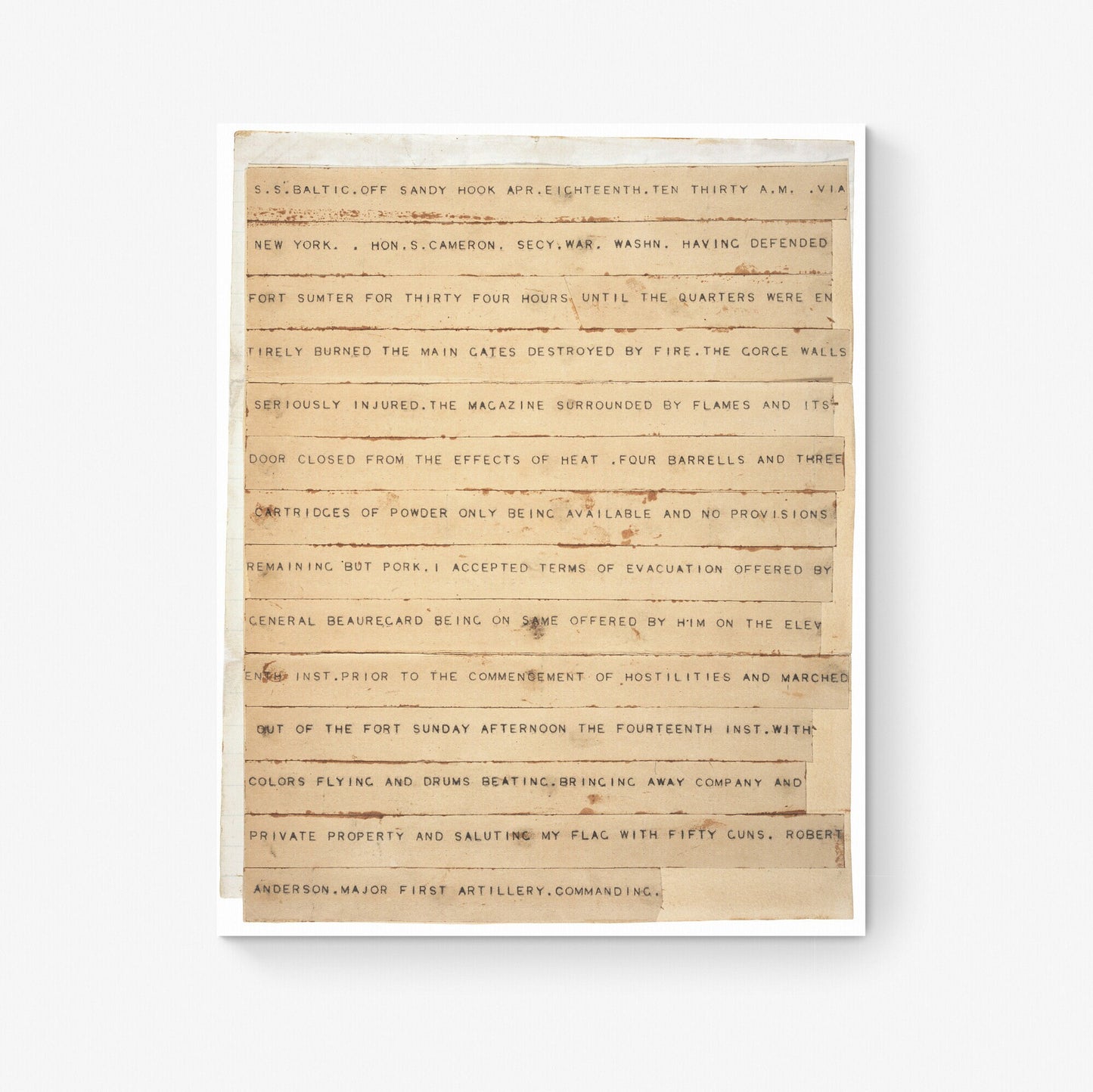 Major Anderson Surrender Telegraph | Fort Sumter | Charleston South Carolina | Civil War | USA | President Abraham Lincoln | Art Print
