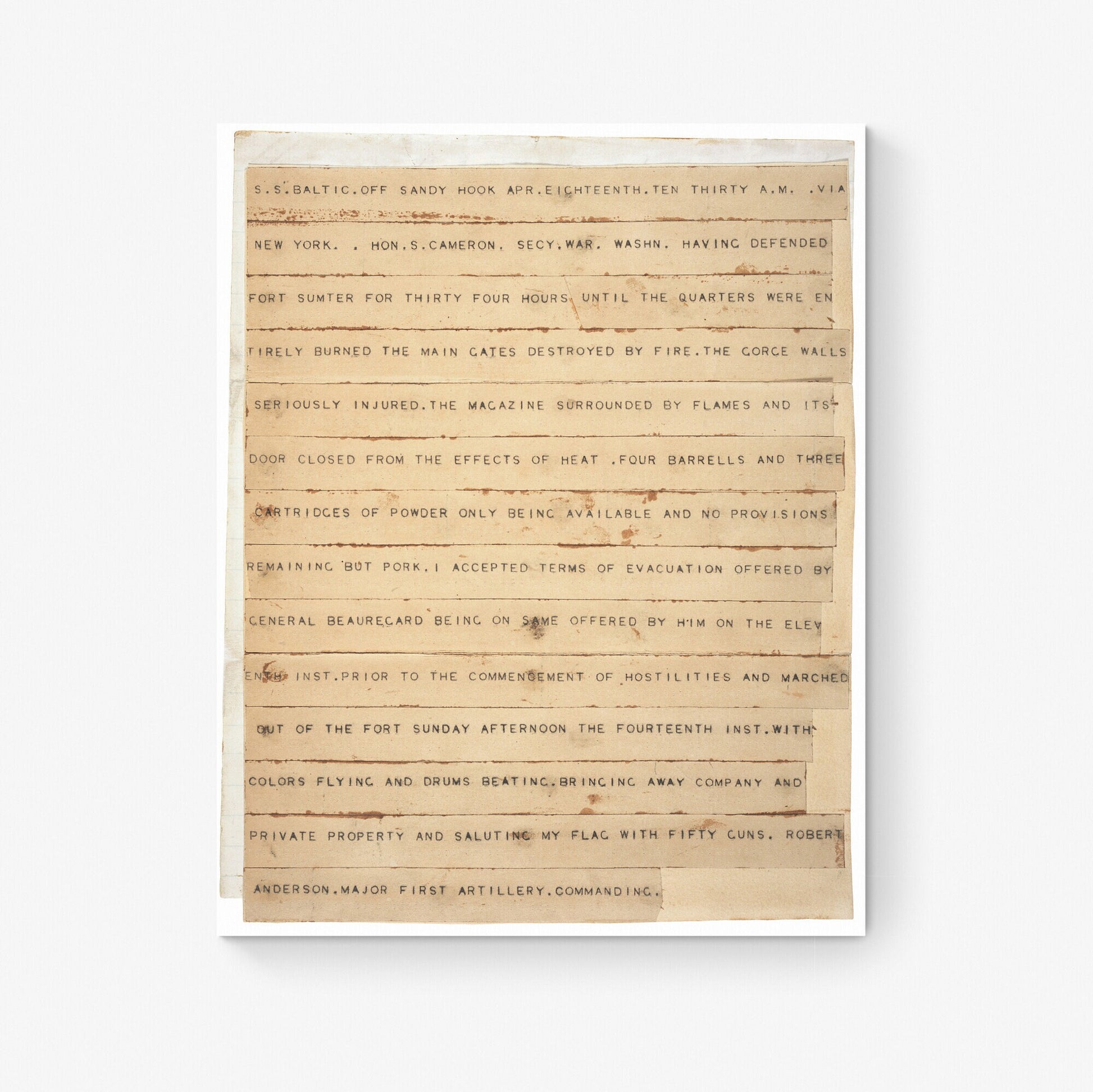Major Anderson Surrender Telegraph | Fort Sumter | Charleston South Carolina | Civil War | USA | President Abraham Lincoln | Art Print
