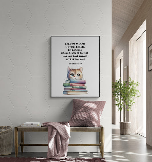 A Cat | Ernest Hemingway Quote | Cat Lover | Funny Humor | Books | Literary | Watercolor | Home Decor | Art Print