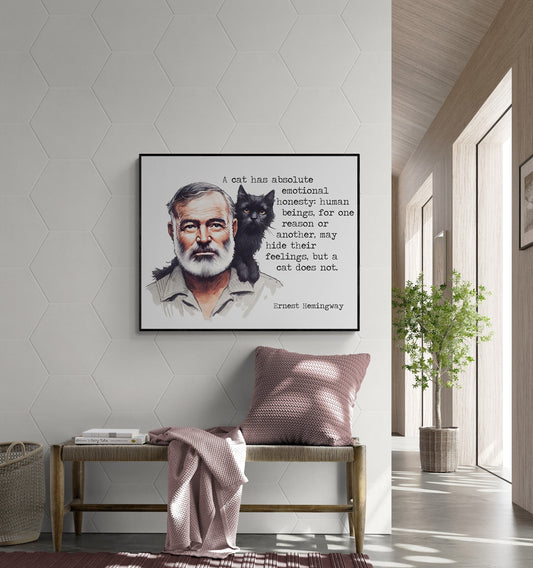 A Cat | Ernest Hemingway Quote | Cat Lover | Funny Humor | Books | Literary | Watercolor | Home Decor | Art Print