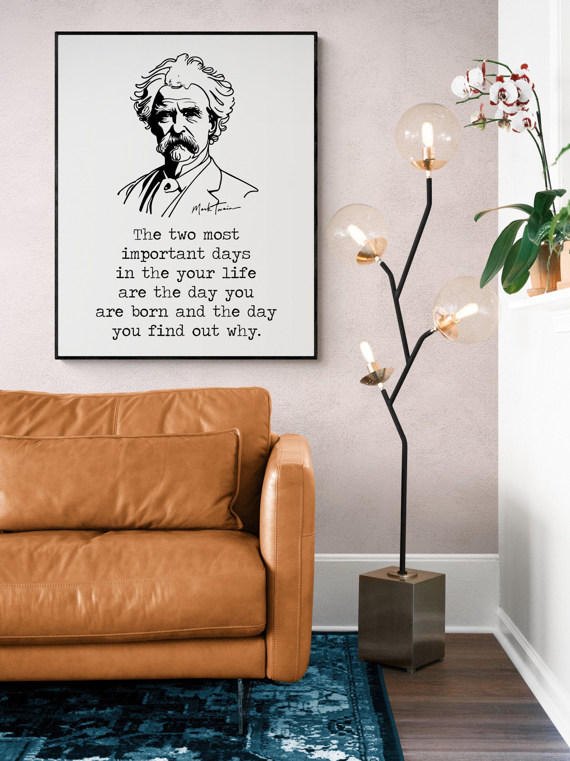 The Two Most Important Days | Mark Twain Quote | Motivational | Book Line Drawing | Literary Home Decor | Living Room | Art Print