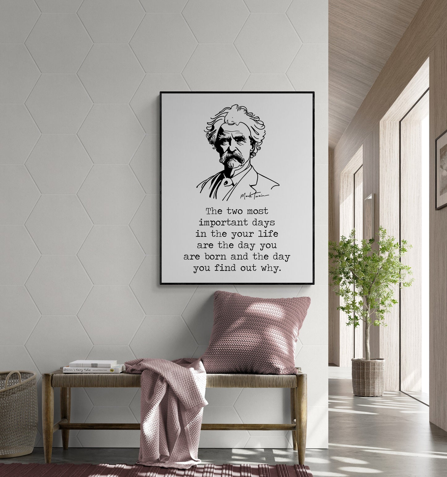 The Two Most Important Days | Mark Twain Quote | Motivational | Book Line Drawing | Literary Home Decor | Living Room | Art Print