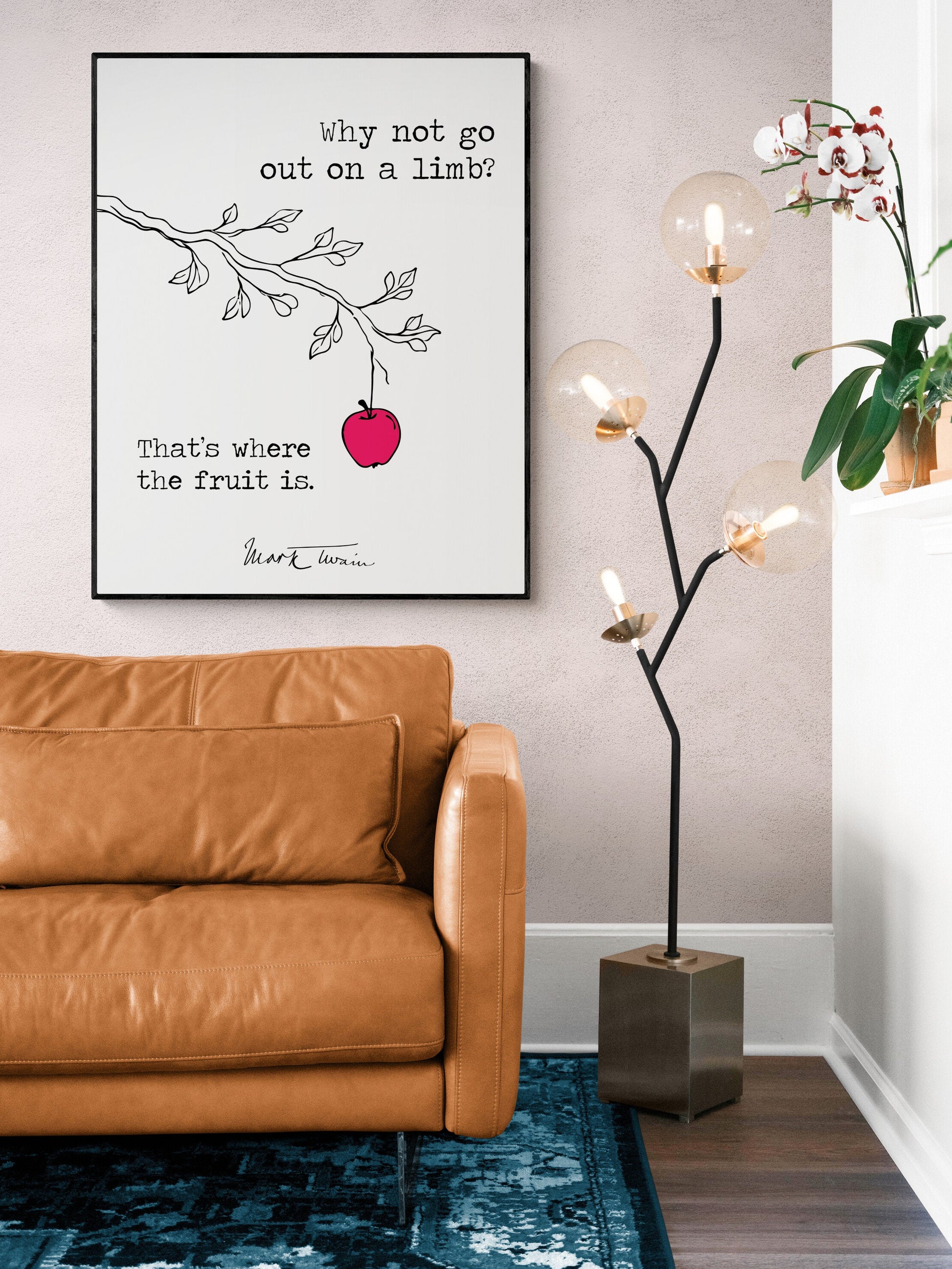 Why Not Go Out On A Limb | Line Drawing | Mark Twain Quote | Motivational | Literary Home Decor | Living Room | Art Print