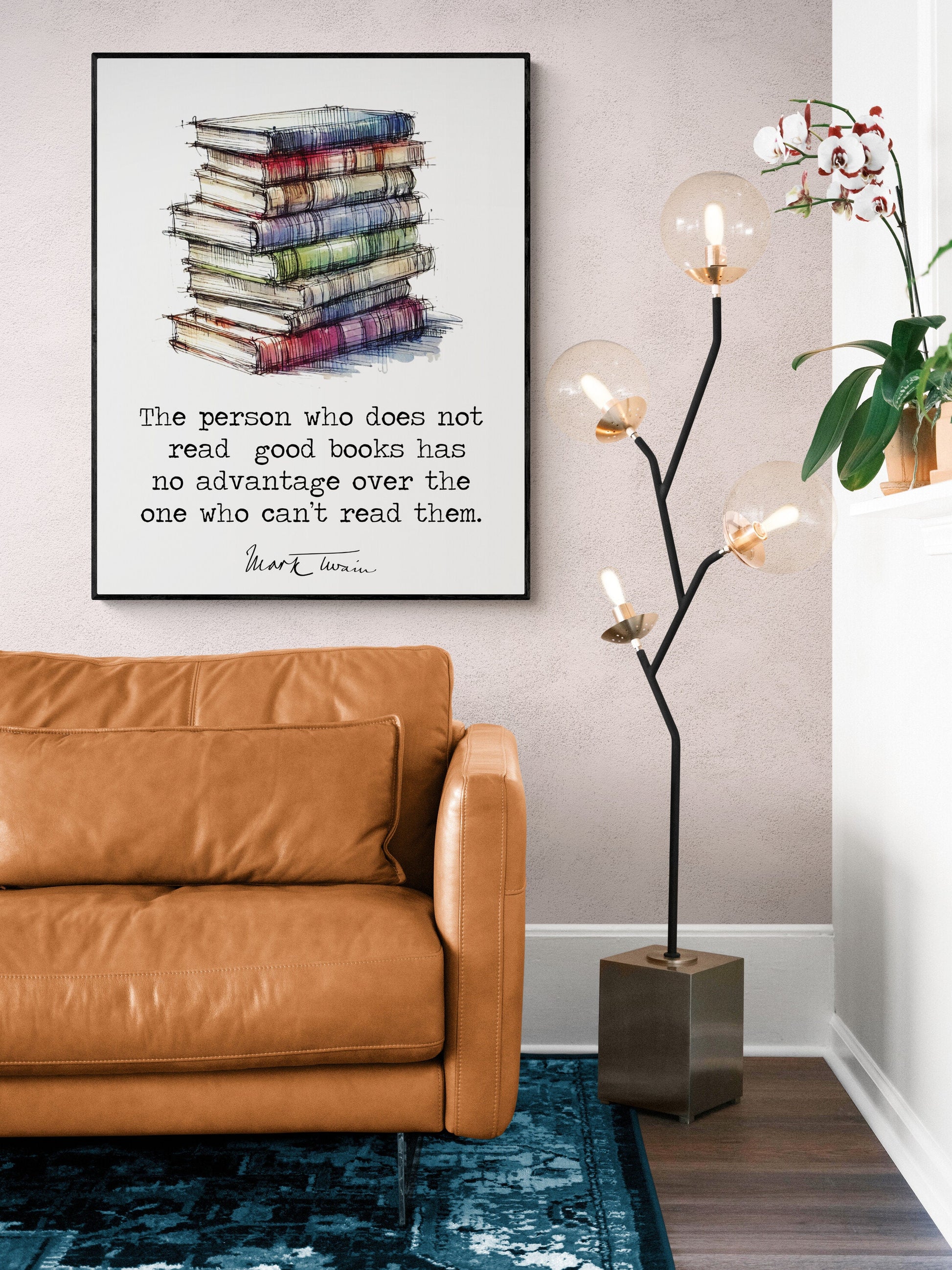 The Person Who Does Not Read Good Books | Watercolor | Mark Twain Quote | Motivational | Literary Home Decor | Living Room | Art Print
