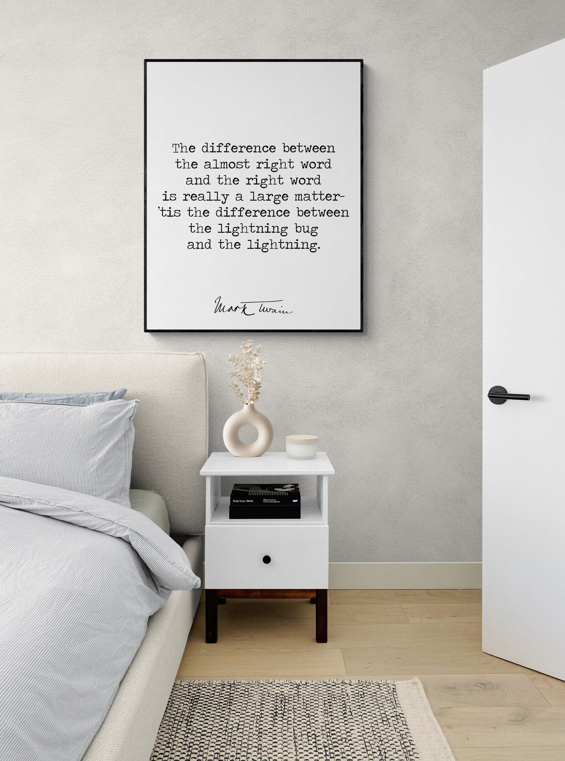 The Difference Between The Almost Right Word | Mark Twain Quote | Motivational | Literary Home Decor | Living Room | Typography Art Print
