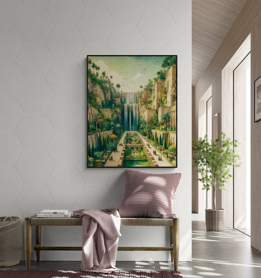 Hanging Gardens of Babylon | Seven Wonders of the Ancient World Tourist Poster | Travel | Home Decor | History | Watercolor Wall Art Print