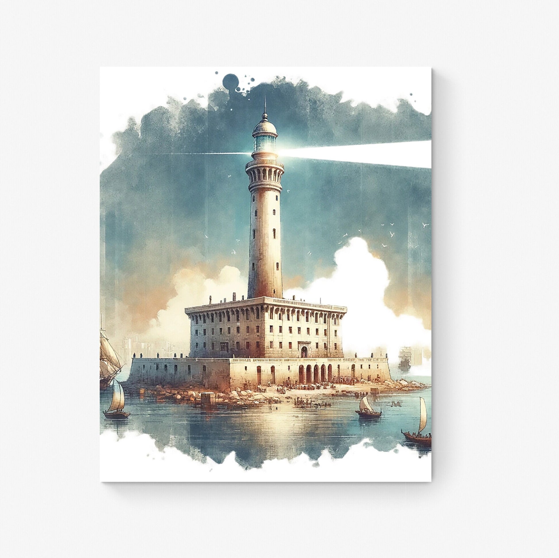 The Lighthouse of Alexandria | Seven Wonders of the Ancient World Tourist Poster | Travel | Home Decor | History | Watercolor Wall Art Print