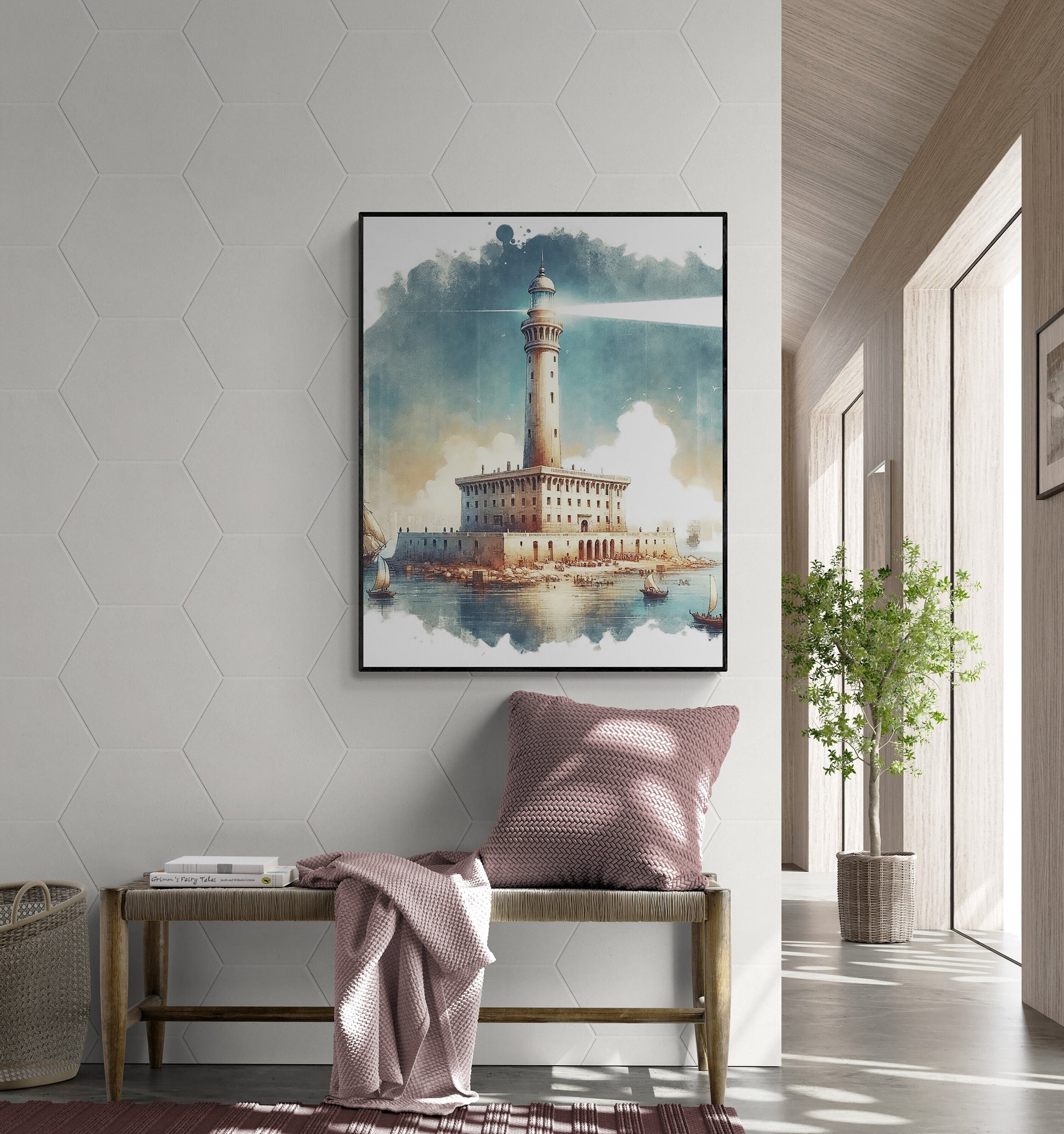 The Lighthouse of Alexandria | Seven Wonders of the Ancient World Tourist Poster | Travel | Home Decor | History | Watercolor Wall Art Print