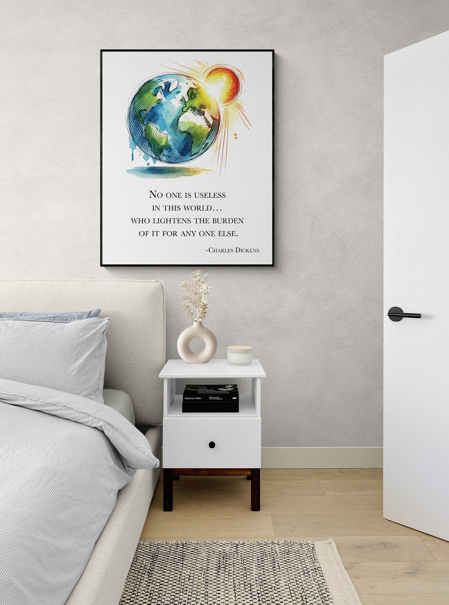 No One Is Useless In This World | Watercolor | Charles Dickens Quote | Motivational | Literary Home Decor | Living Room | Art Print