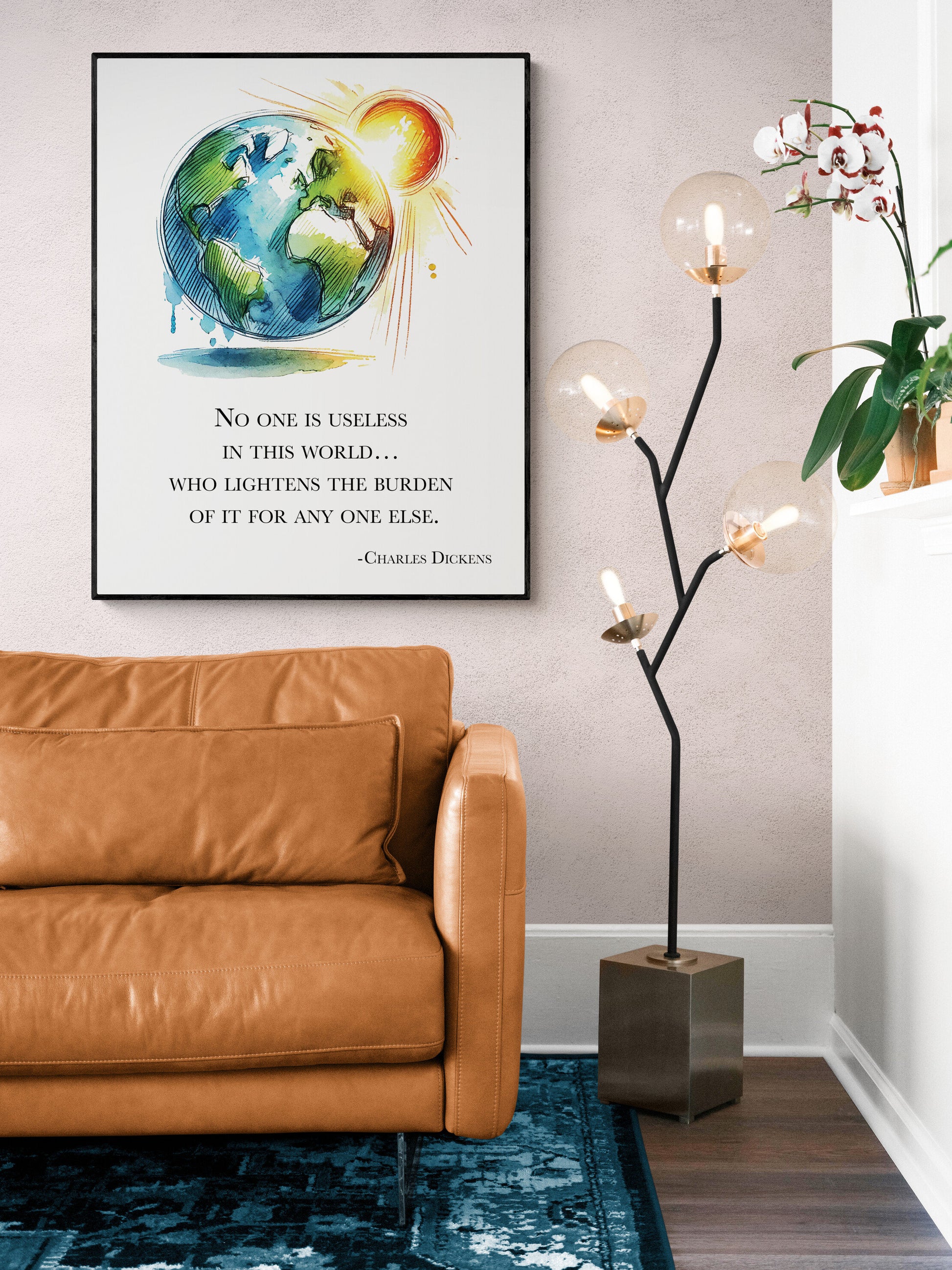 No One Is Useless In This World | Watercolor | Charles Dickens Quote | Motivational | Literary Home Decor | Living Room | Art Print