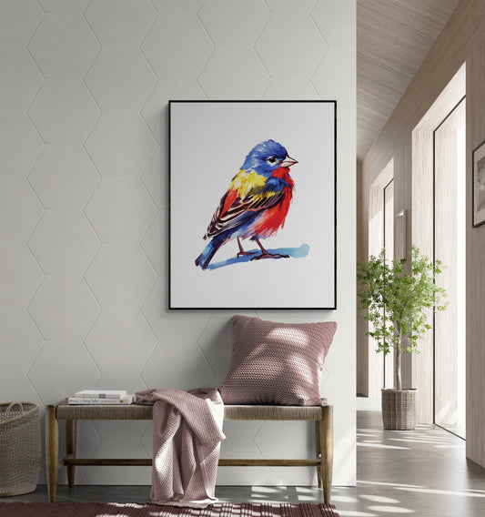 Painted Bunting Vibrant Watercolor Art Print Bird Painting Birder's Gift Backyard Birdwatching Bird Home Decor Wall Art