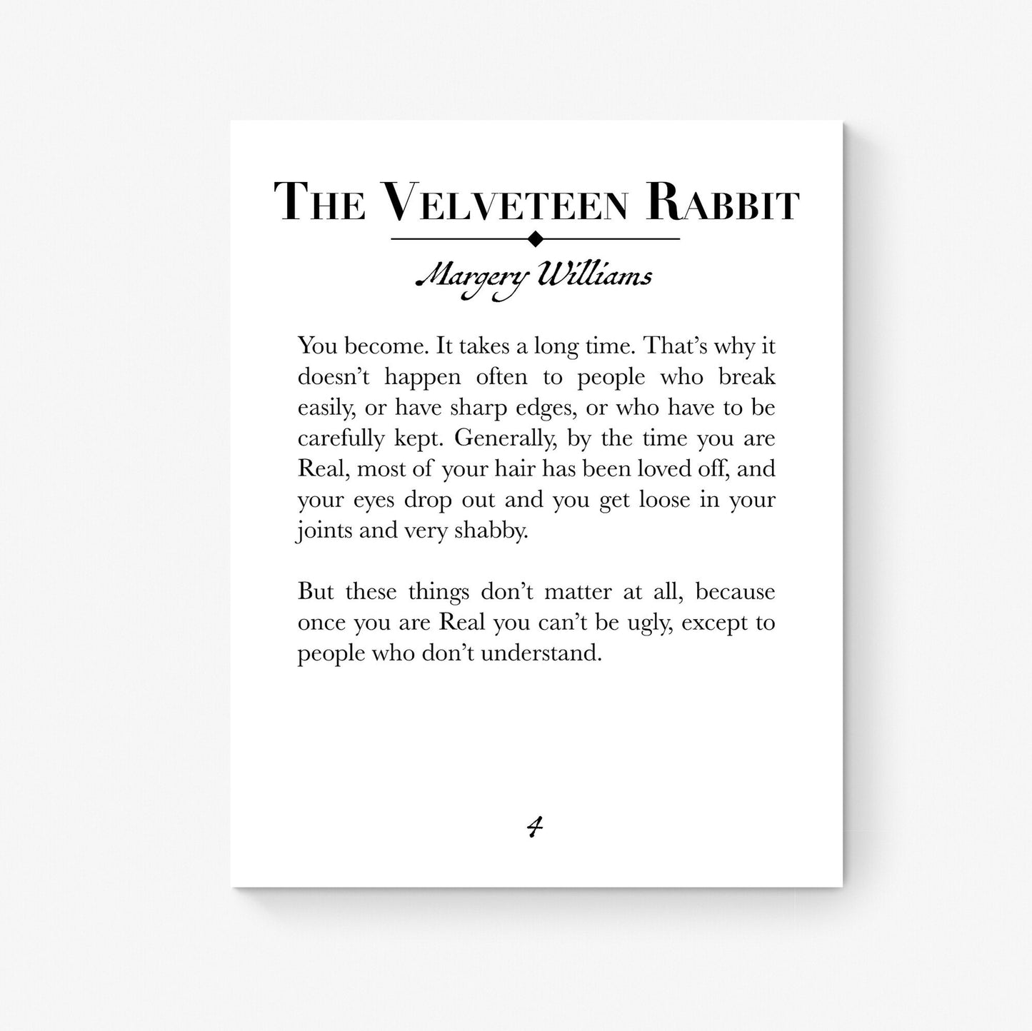 Because Once You Are Real You Can't Be Ugly | The Velveteen Rabbit | Margery Williams | Home Decor | Bookpage | Art Print