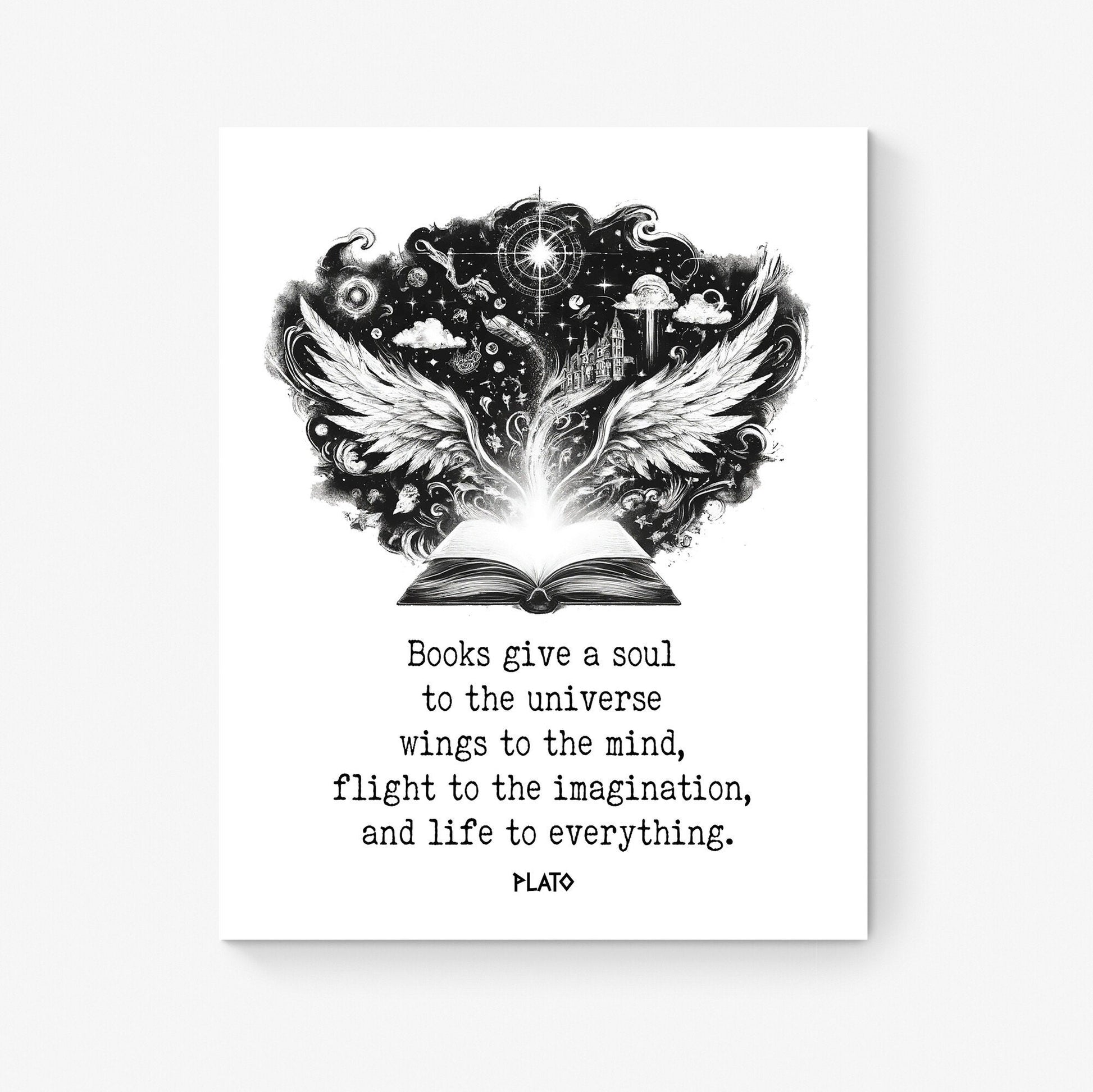 Books Give A Soul To The Universe | Wings To The Mind | Plato Quote | Inspirational | Motivational | Sketch | Art Print