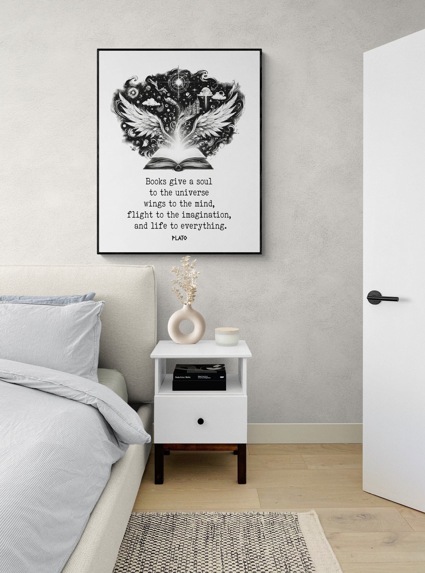 Books Give A Soul To The Universe | Wings To The Mind | Plato Quote | Inspirational | Motivational | Sketch | Art Print