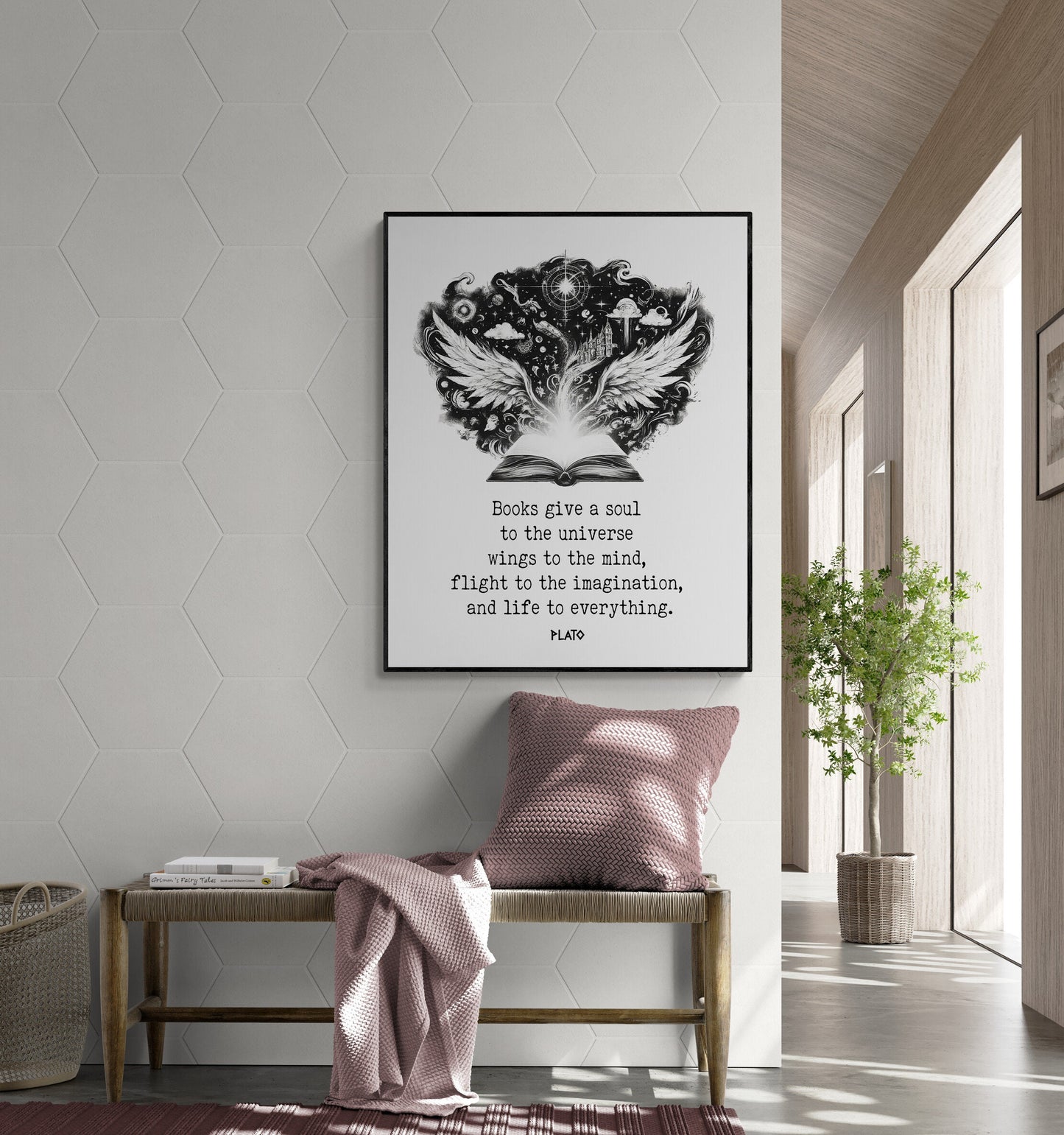 Books Give A Soul To The Universe | Wings To The Mind | Plato Quote | Inspirational | Motivational | Sketch | Art Print