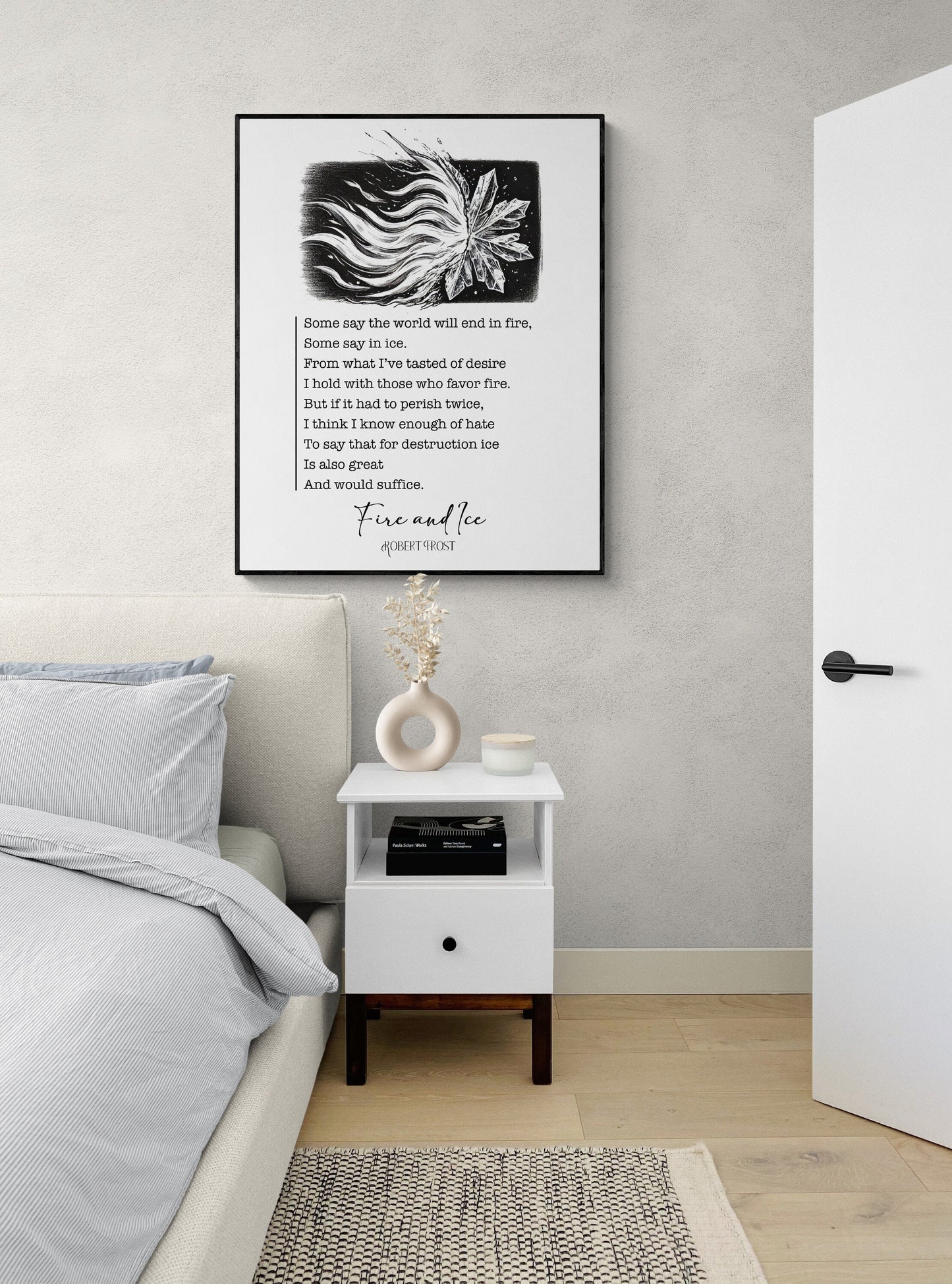 Fire and Ice | Robert Frost | Poem | The World Will End In Fire | Poetry | Literary Book | Inspirational | Motivational Sketch Art Print