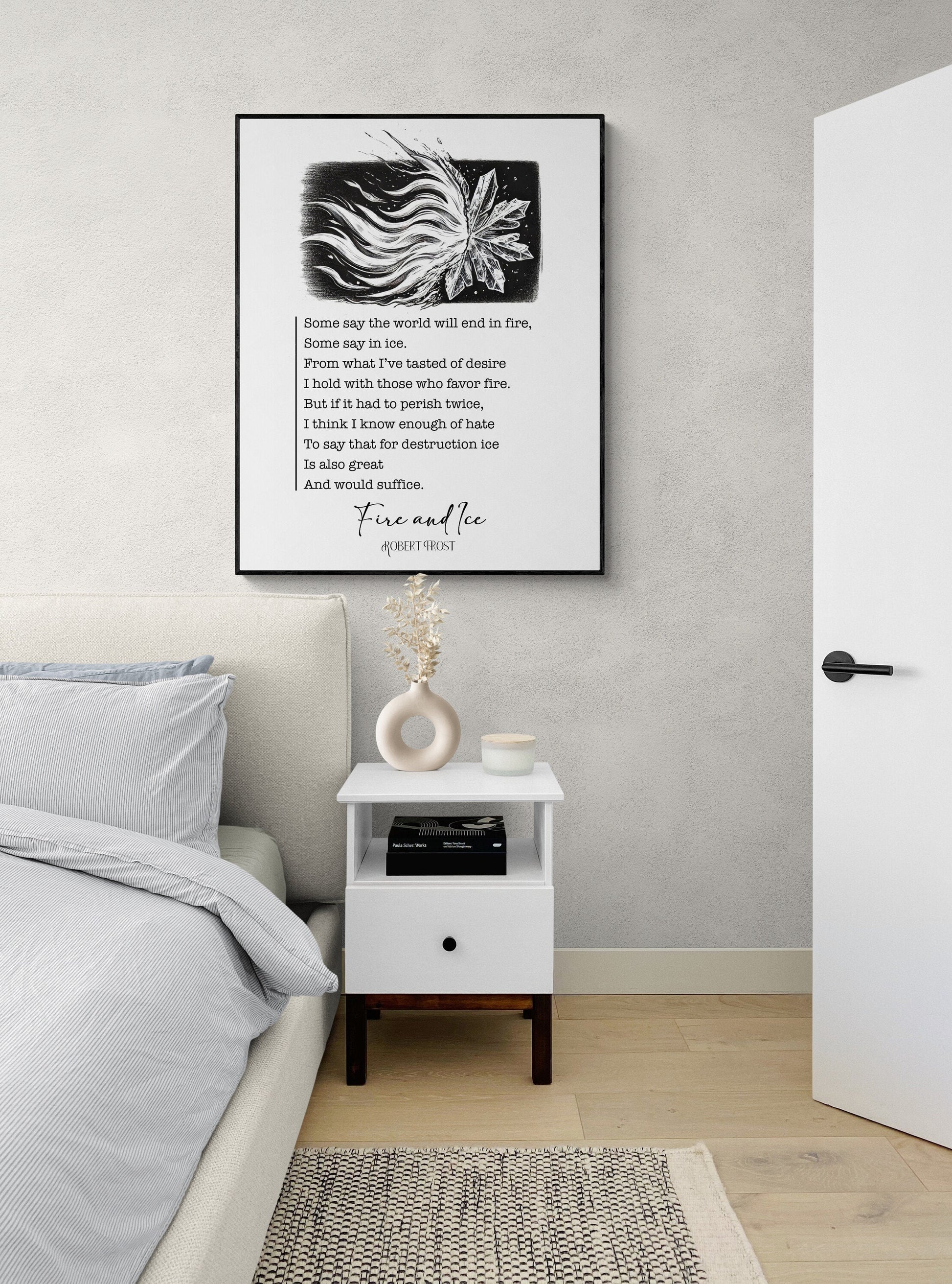 Fire and Ice | Robert Frost | Poem | The World Will End In Fire | Poetry | Literary Book | Inspirational | Motivational Sketch Art Print