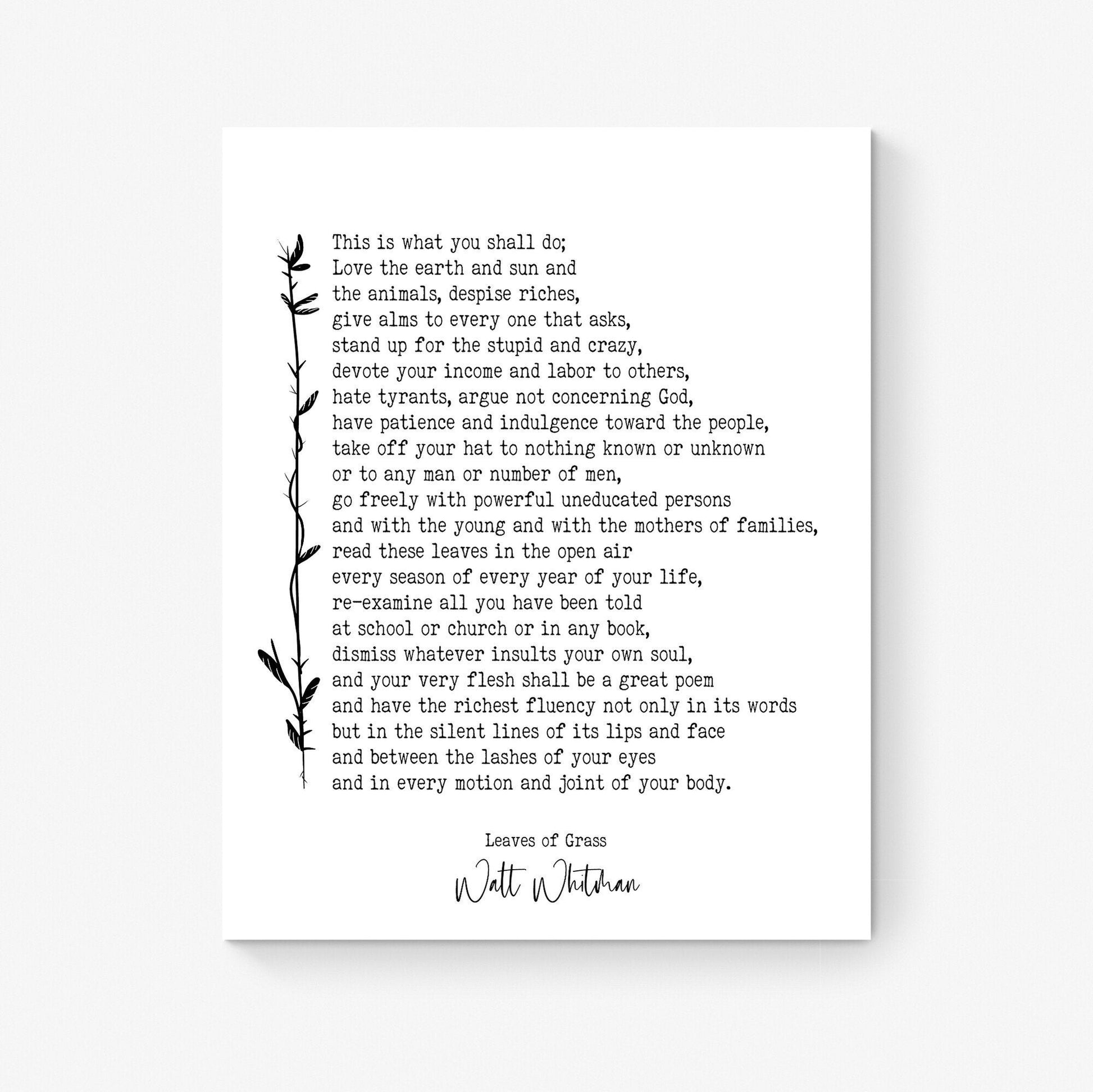This Is What You Shall Do | Walt Whitman Quote Poem | Leaves of Grass | Poetry | Literary Book | Inspirational | Motivational Art Print