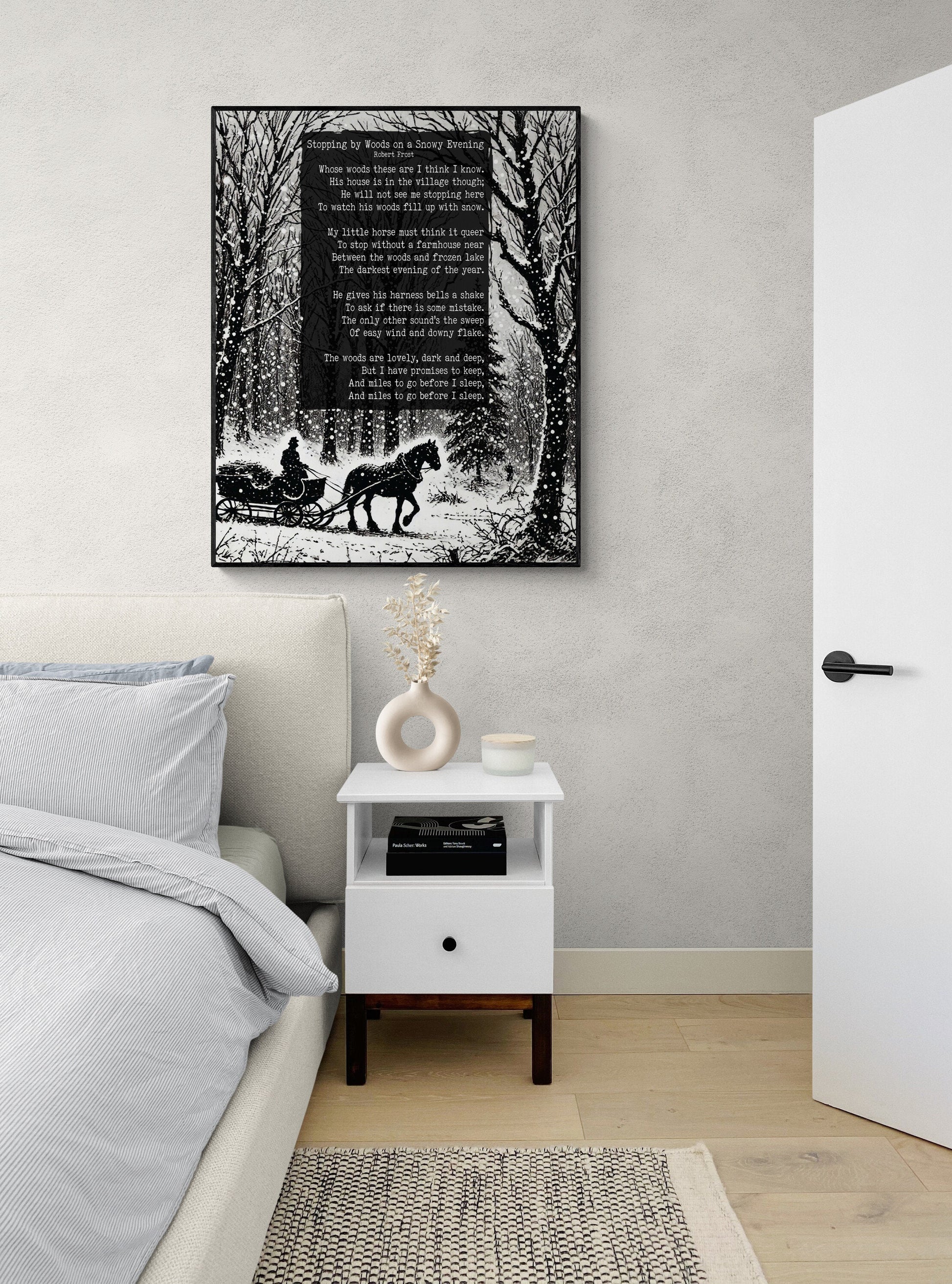 Stopping by Woods On A Snowy Evening | Robert Frost | Poem | Poetry | Literary Book | Inspirational | Motivational Sketch Art Print