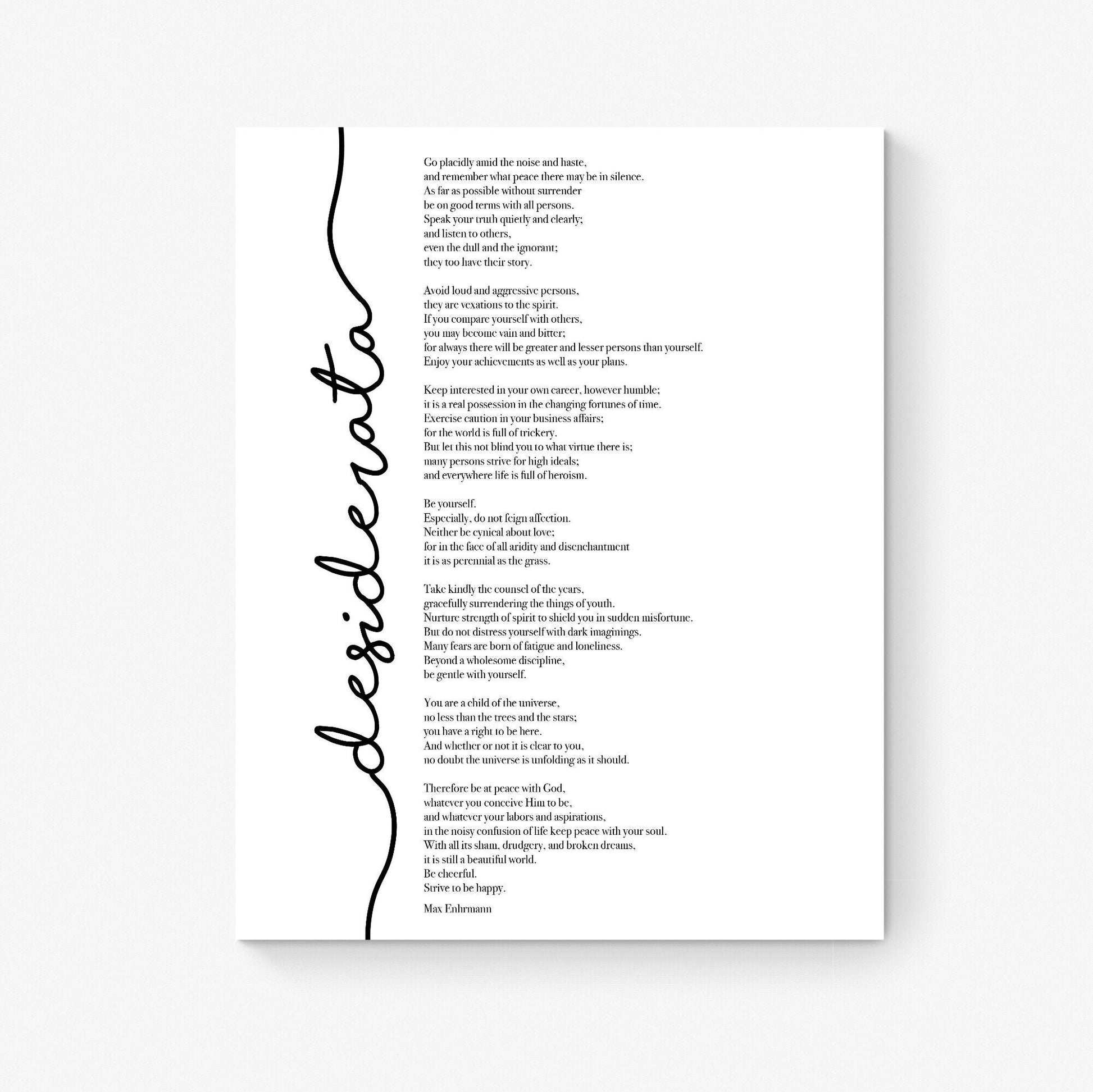 Go Placidly Amid The Noise And Haste | Max Ehrmann | Words For Life | Poem | Literary Book | Inspirational | Motivational Sketch Art Print