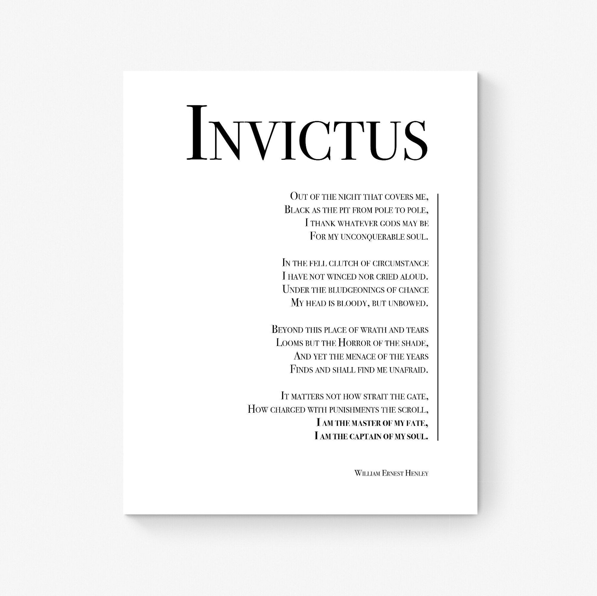 Invictus | I Am The Master Of My Fate | William Ernest Henley Quote Poem | Poetry | Literary Book | Inspirational | Motivational Art Print