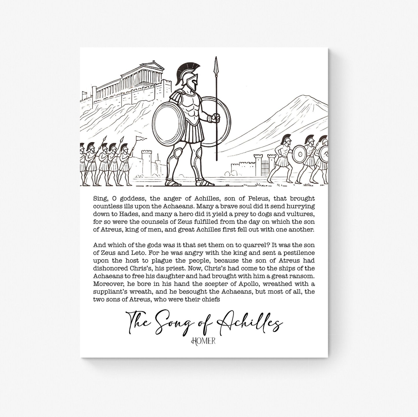 Sing O Goddess The Anger Of Achilles | Song | Homer's Iliad Poem | Poetry | Literary Book | Inspirational | Motivational Art Print