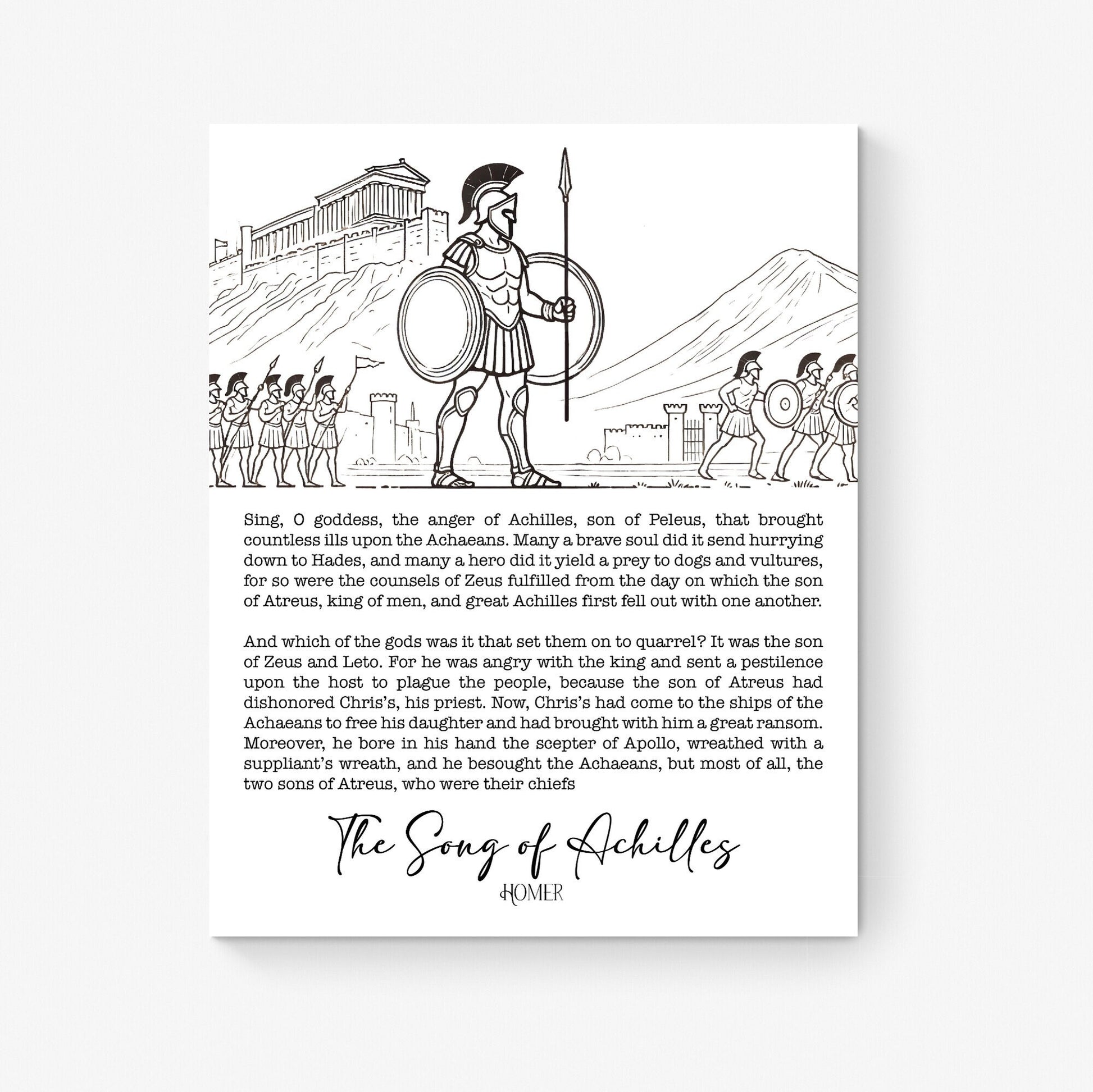 Sing O Goddess The Anger Of Achilles | Song | Homer's Iliad Poem | Poetry | Literary Book | Inspirational | Motivational Art Print
