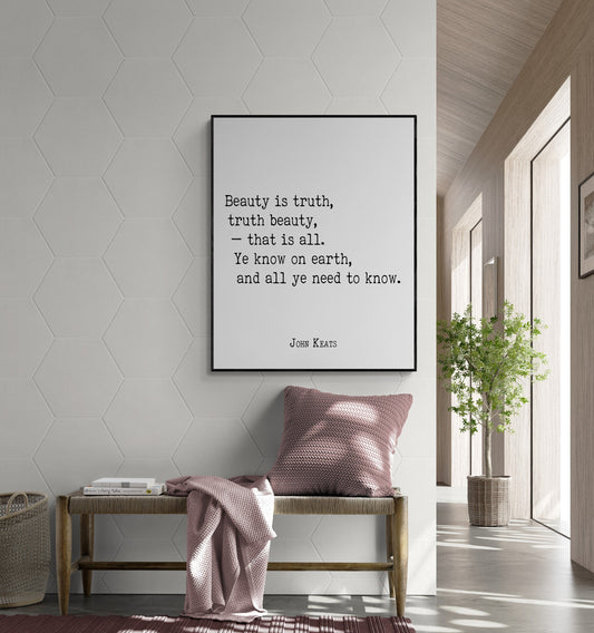 Beauty Is Truth | John Keats Quote Poem | Poetry | Literary Book | Inspirational | Motivational Typography Art Print