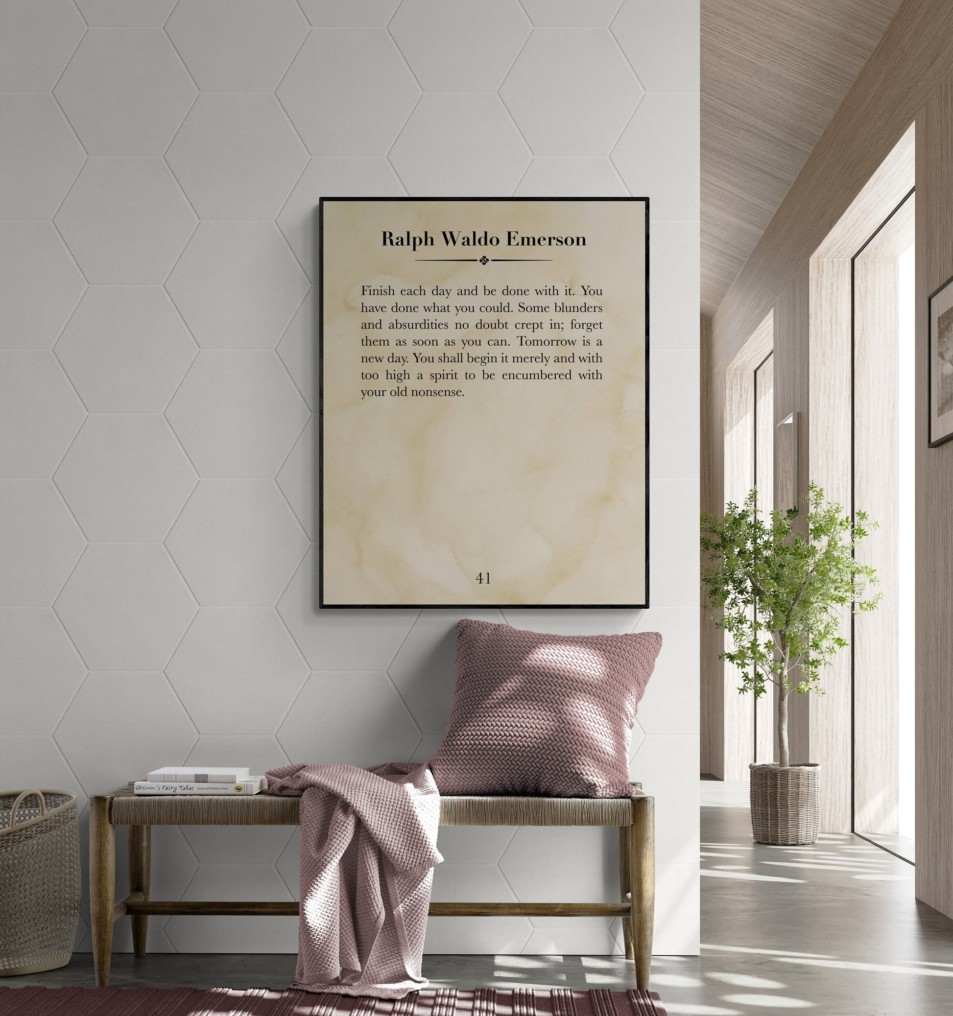 Finish Each Day And Be Done With It | Ralph Waldo Emerson Quote | Home Decor Wall Artwork | Inspirational Gifts | Literary Book | Art Print