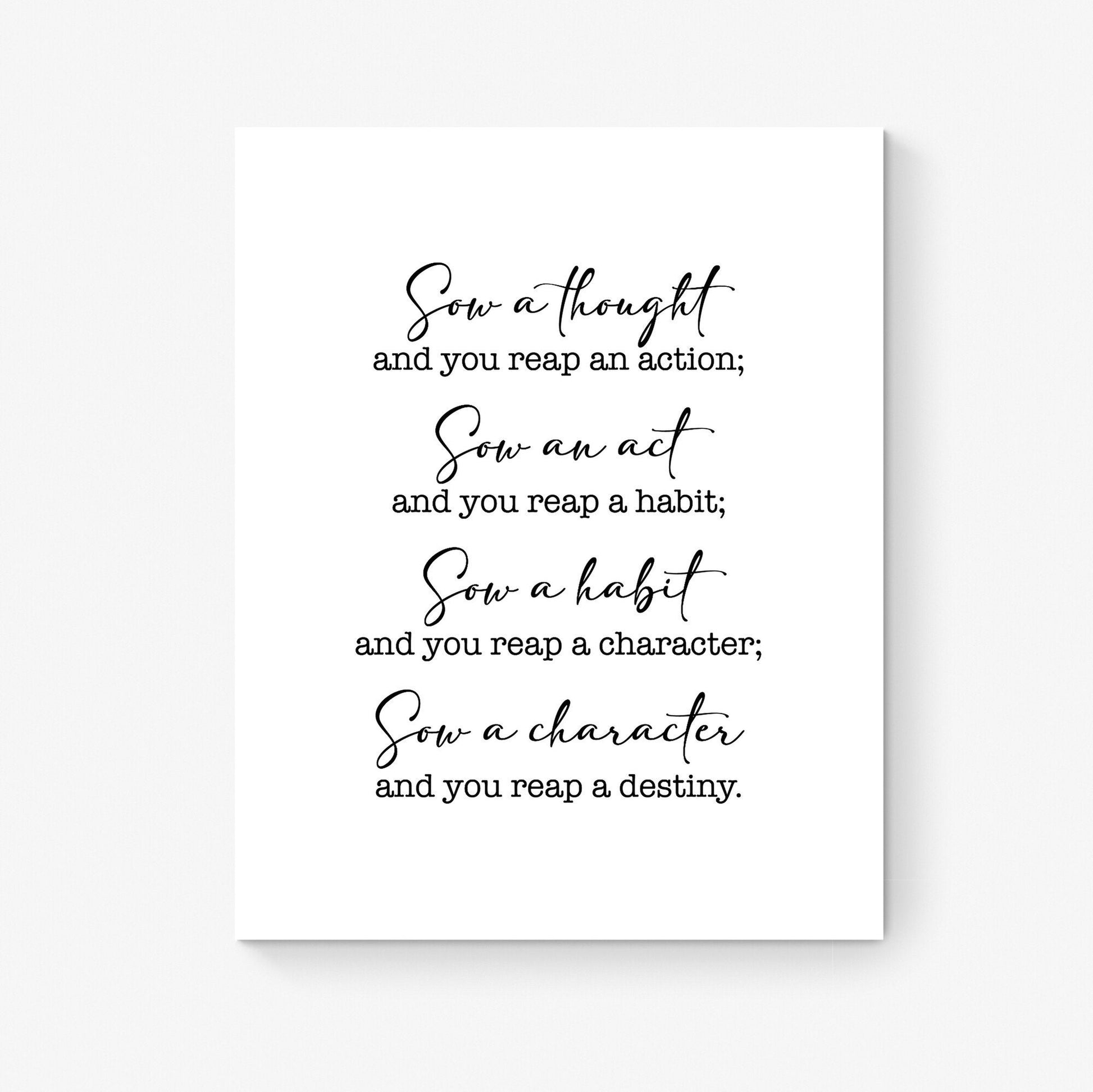 Sow A Thought, Act, Habit, Character | Ralph Waldo Emerson Quote | Home Decor Wall Artwork | Inspirational Gifts | Literary | Art Print