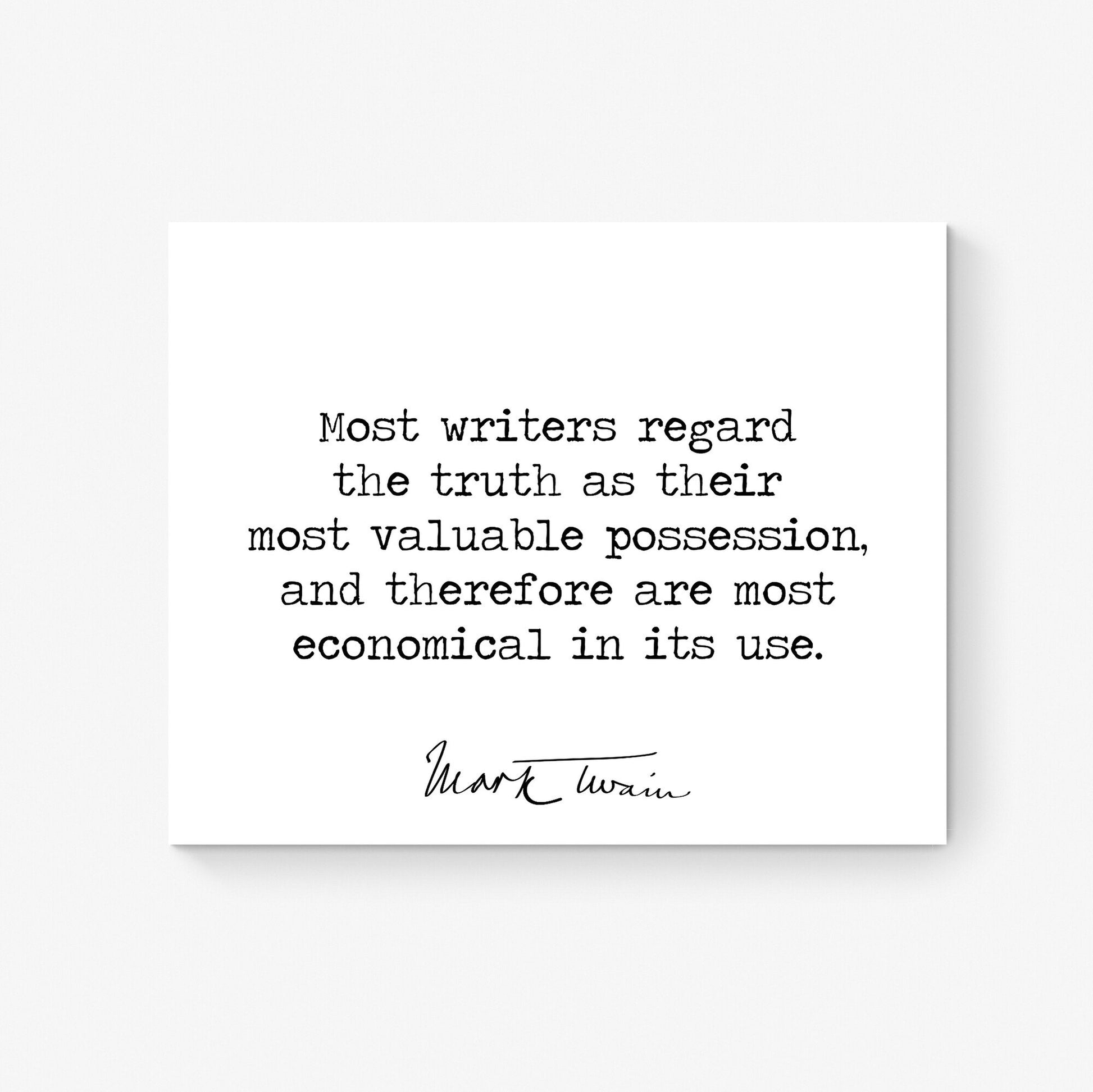 Most Writers Regard The Truth | Mark Twain Quote | Watercolor Motivational | Book | Literary Home Decor | Living Room | Typography Art Print