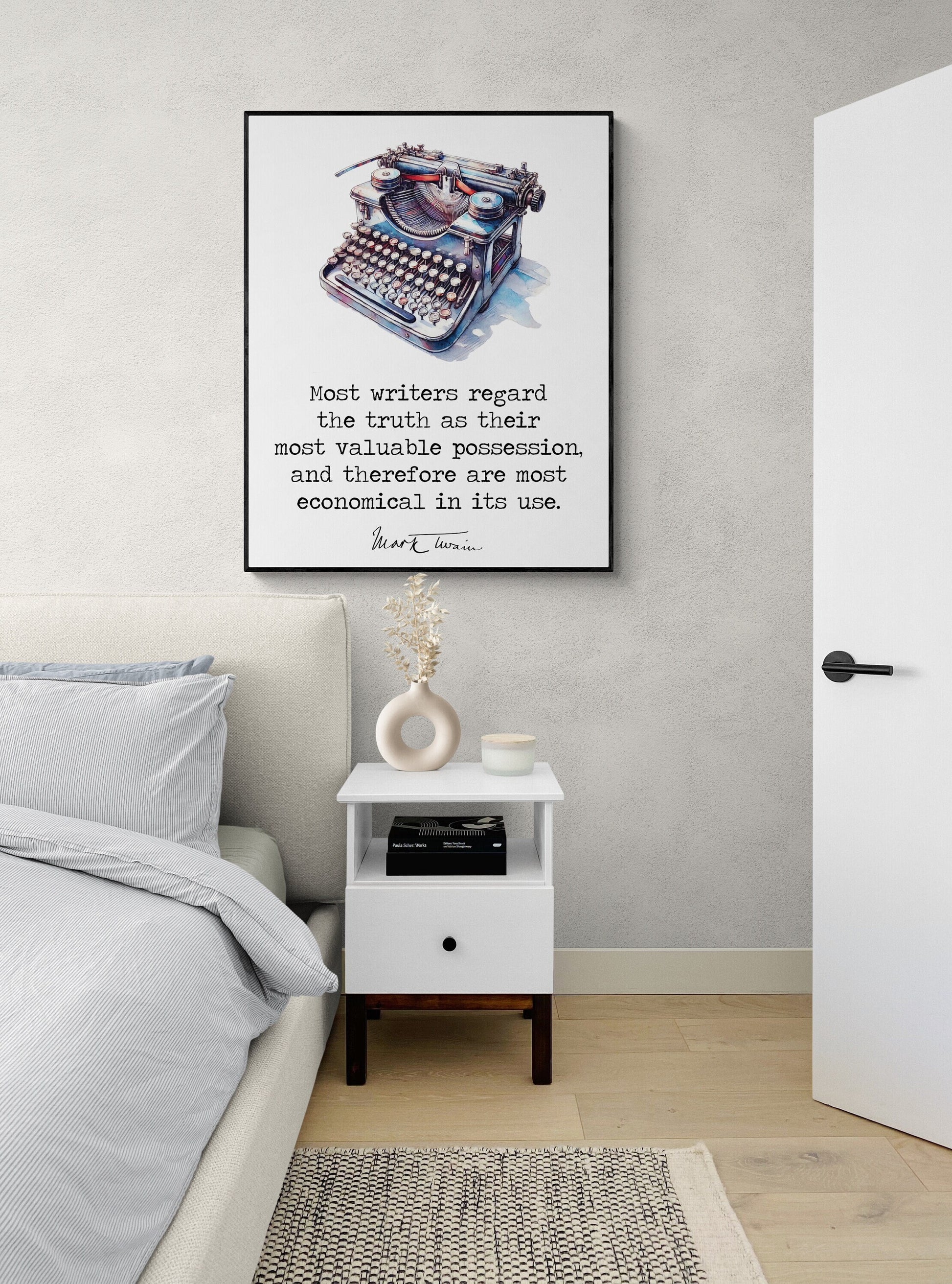 Most Writers Regard The Truth | Mark Twain Quote | Watercolor Motivational | Book | Literary Home Decor | Living Room | Typography Art Print