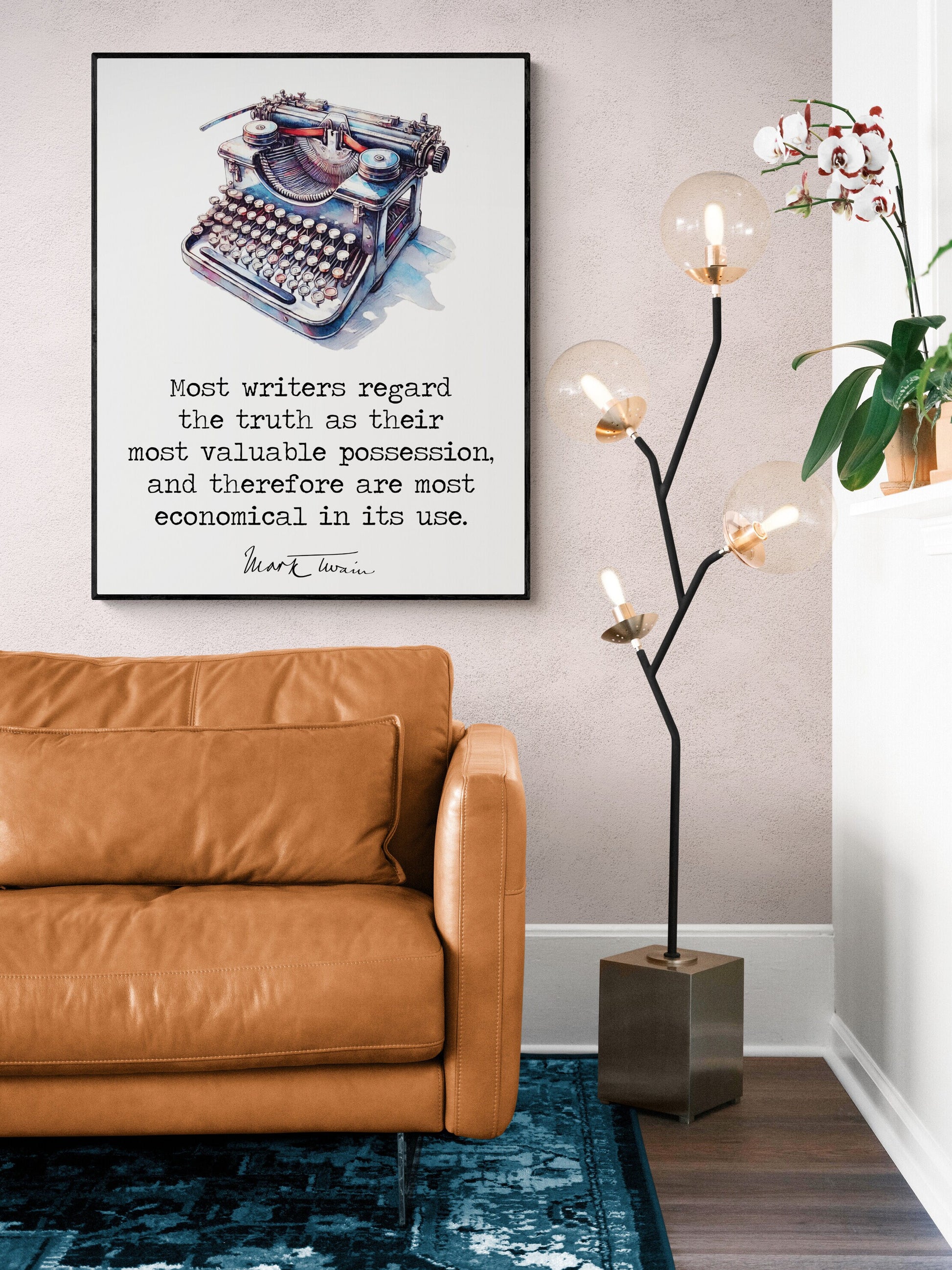 Most Writers Regard The Truth | Mark Twain Quote | Watercolor Motivational | Book | Literary Home Decor | Living Room | Typography Art Print