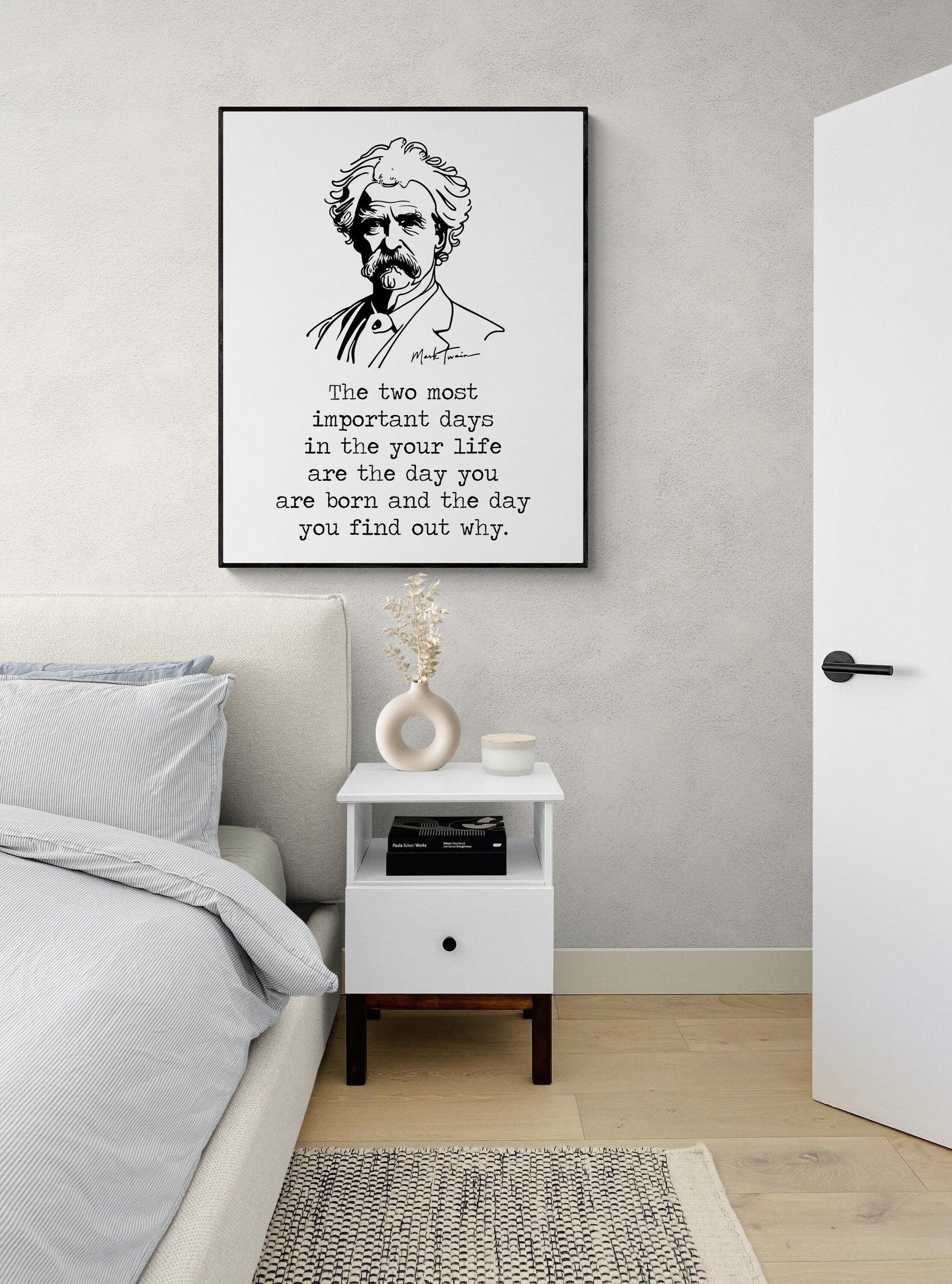 The Two Most Important Days | Mark Twain Quote | Motivational | Book Line Drawing | Literary Home Decor | Living Room | Art Print