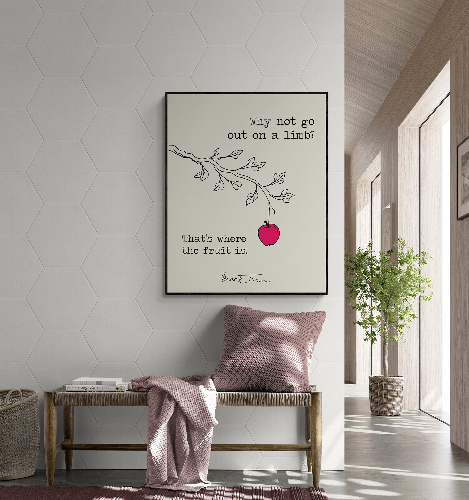 Why Not Go Out On A Limb | Line Drawing | Mark Twain Quote | Motivational | Literary Home Decor | Living Room | Art Print