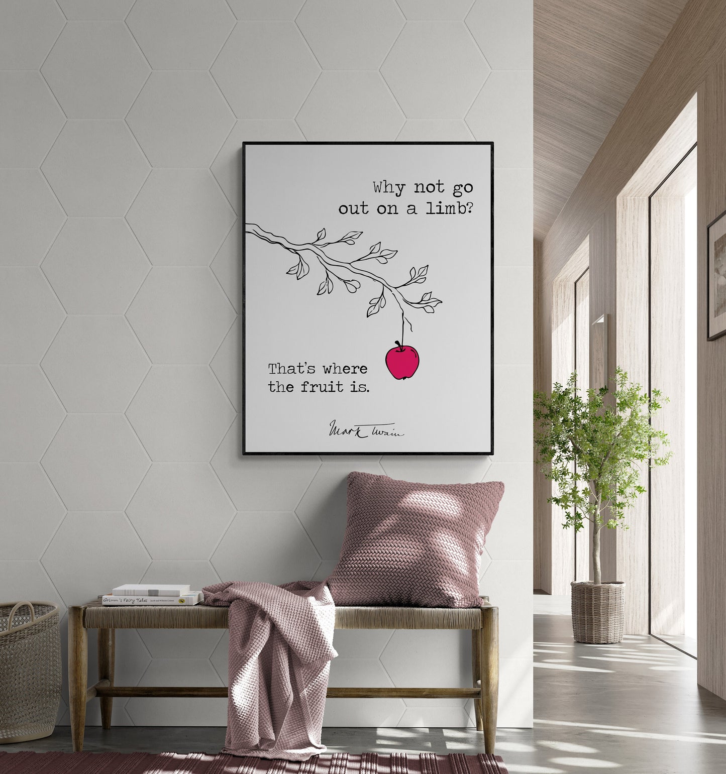 Why Not Go Out On A Limb | Line Drawing | Mark Twain Quote | Motivational | Literary Home Decor | Living Room | Art Print