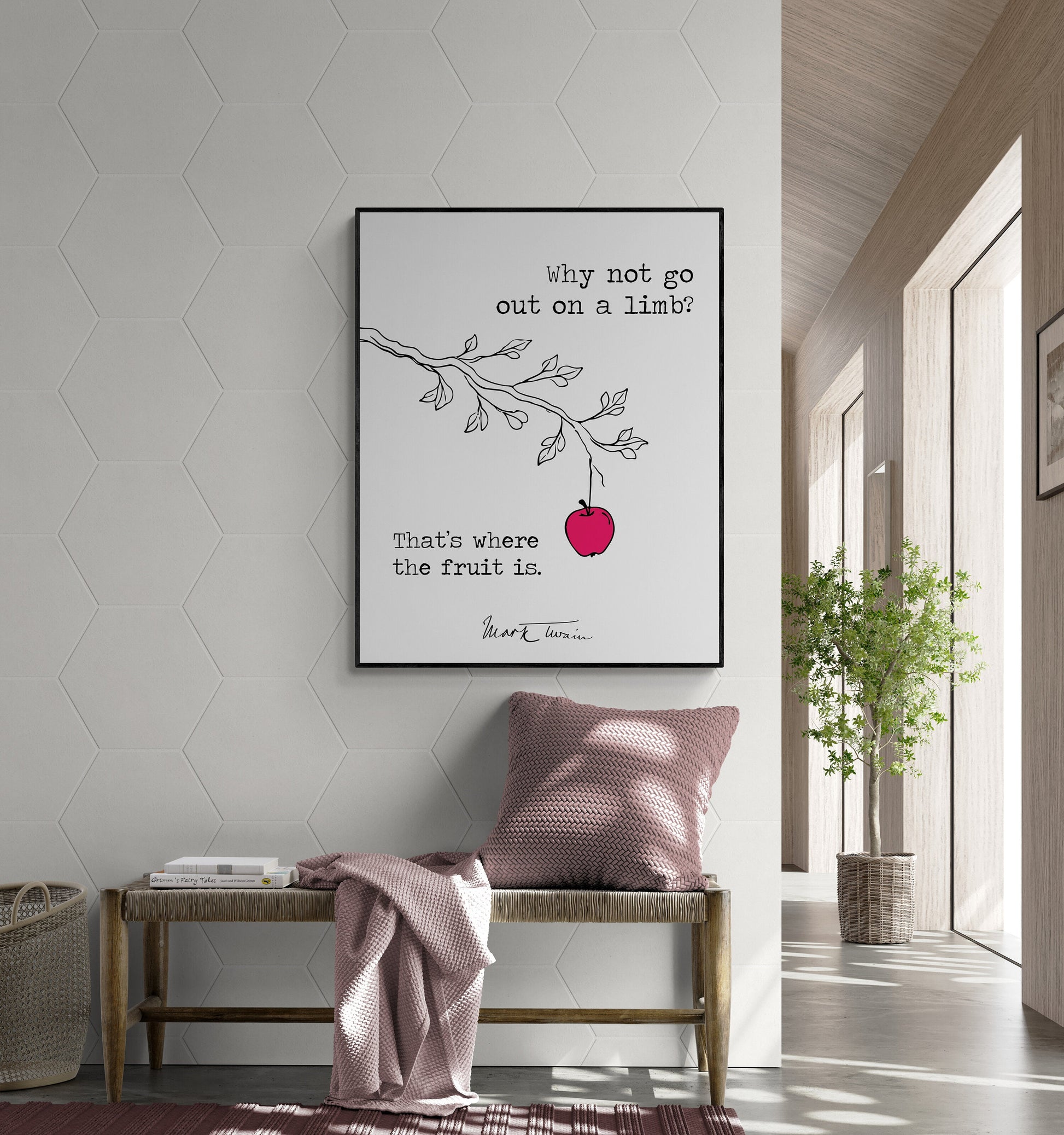 Why Not Go Out On A Limb | Line Drawing | Mark Twain Quote | Motivational | Literary Home Decor | Living Room | Art Print