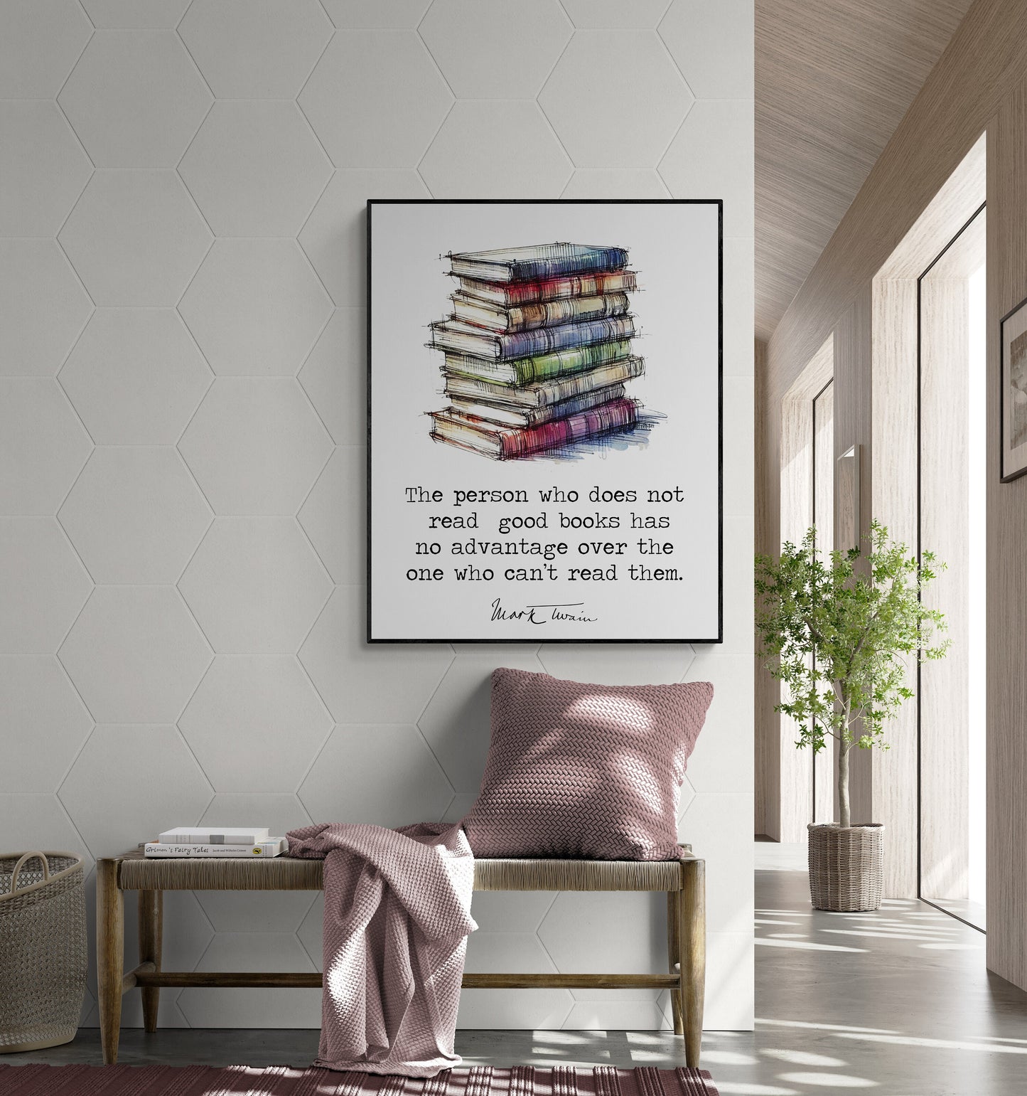 The Person Who Does Not Read Good Books | Watercolor | Mark Twain Quote | Motivational | Literary Home Decor | Living Room | Art Print