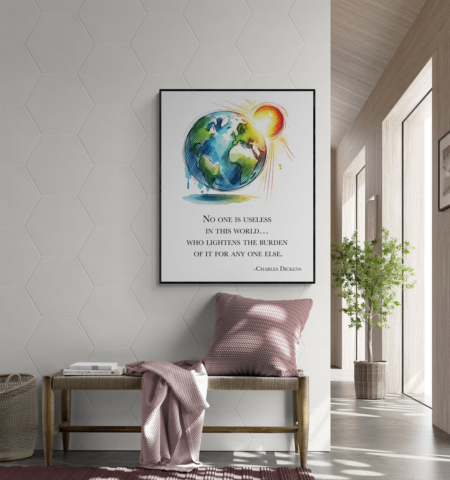 No One Is Useless In This World | Watercolor | Charles Dickens Quote | Motivational | Literary Home Decor | Living Room | Art Print