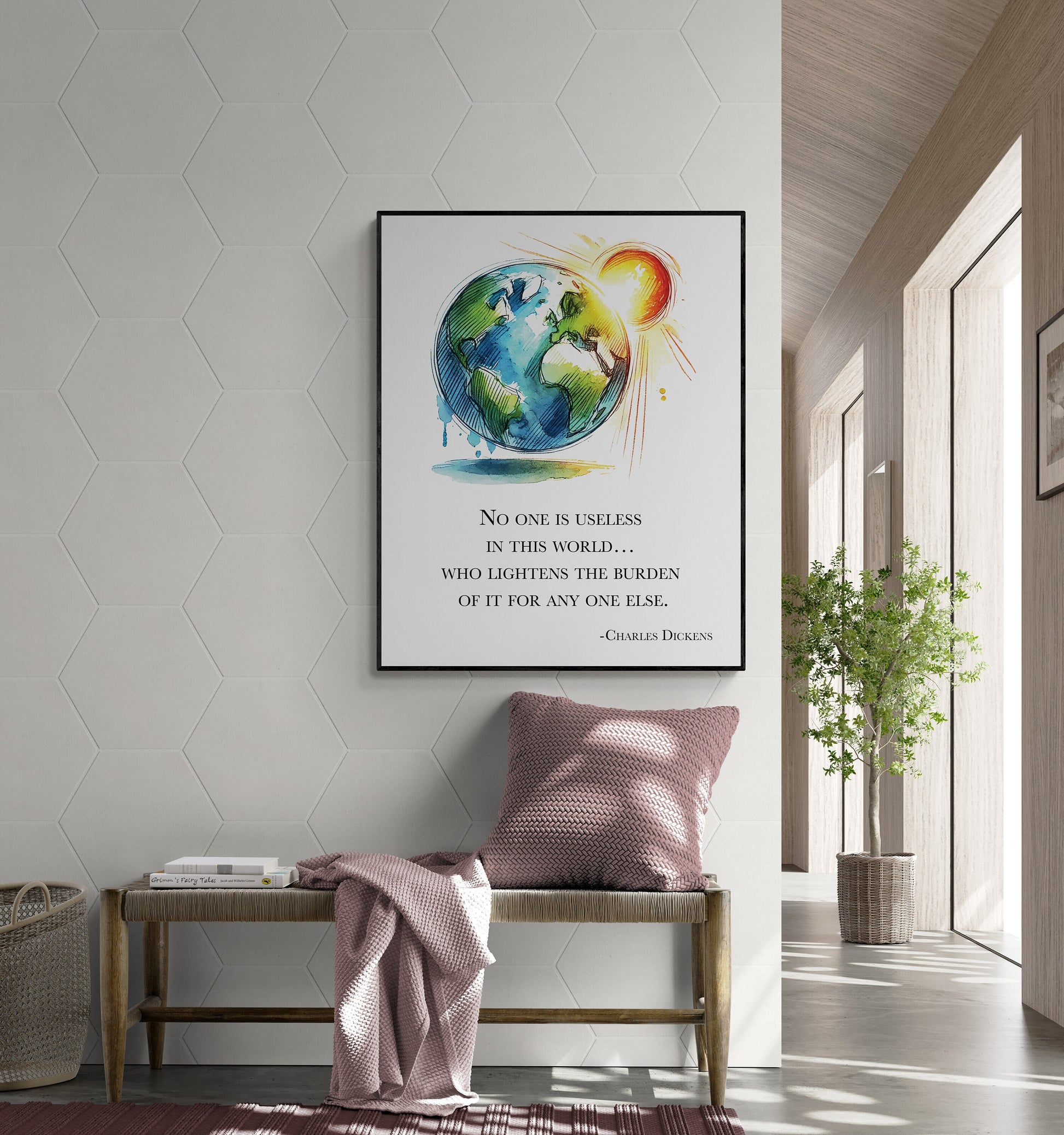 No One Is Useless In This World | Watercolor | Charles Dickens Quote | Motivational | Literary Home Decor | Living Room | Art Print