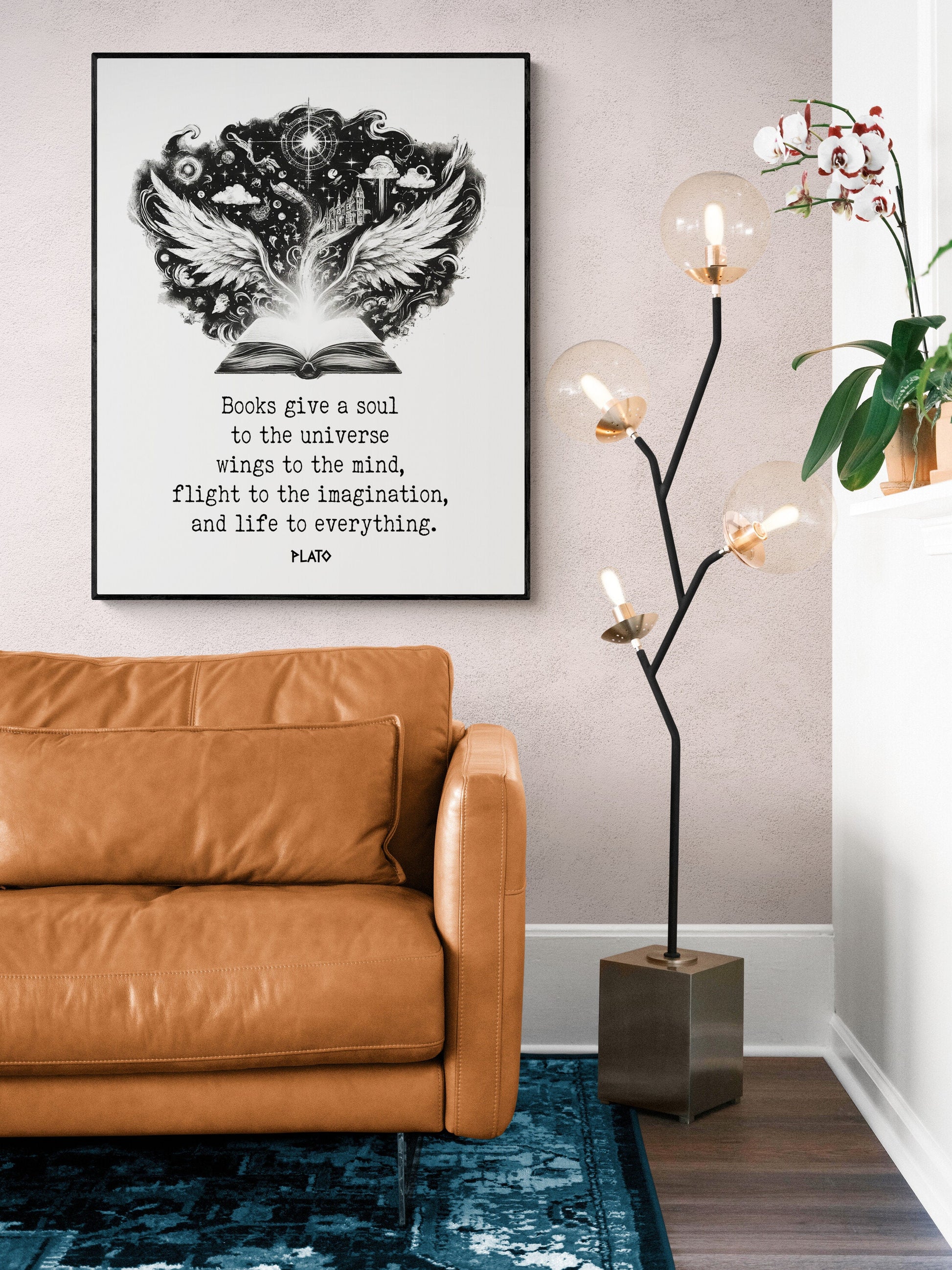 Books Give A Soul To The Universe | Wings To The Mind | Plato Quote | Inspirational | Motivational | Sketch | Art Print