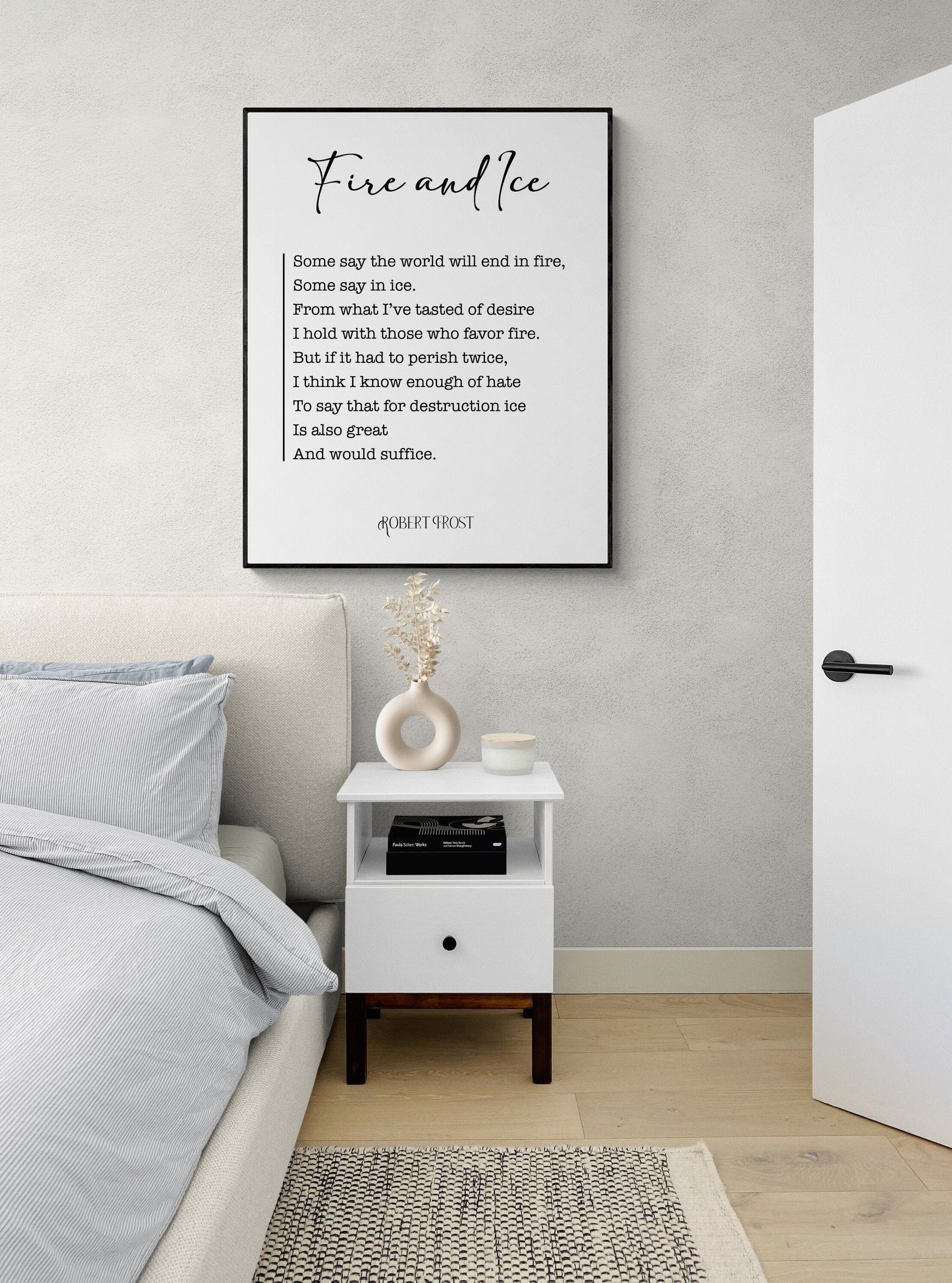 Fire and Ice | Robert Frost | Poem | The World Will End In Fire | Poetry | Literary Book | Inspirational | Motivational Typography Art Print