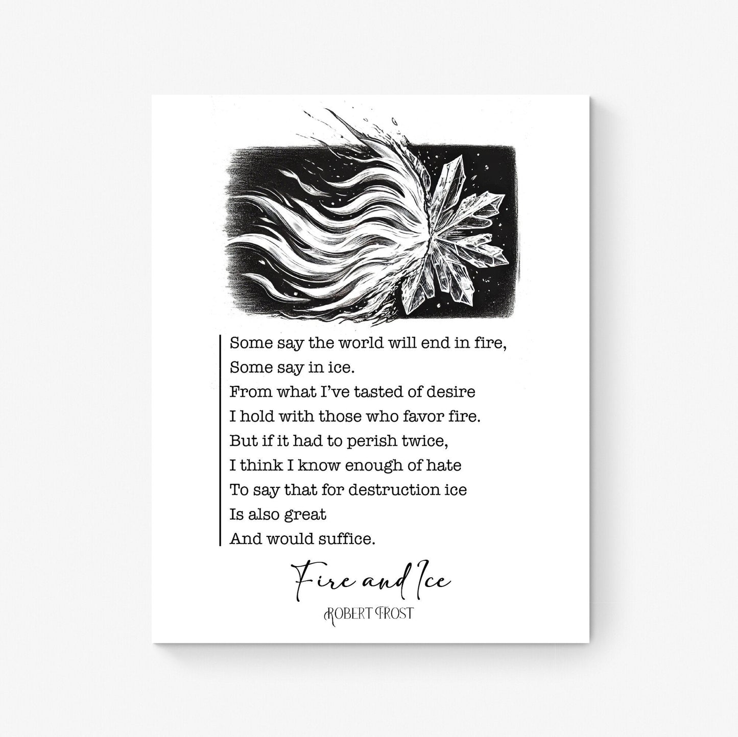 Fire and Ice | Robert Frost | Poem | The World Will End In Fire | Poetry | Literary Book | Inspirational | Motivational Sketch Art Print
